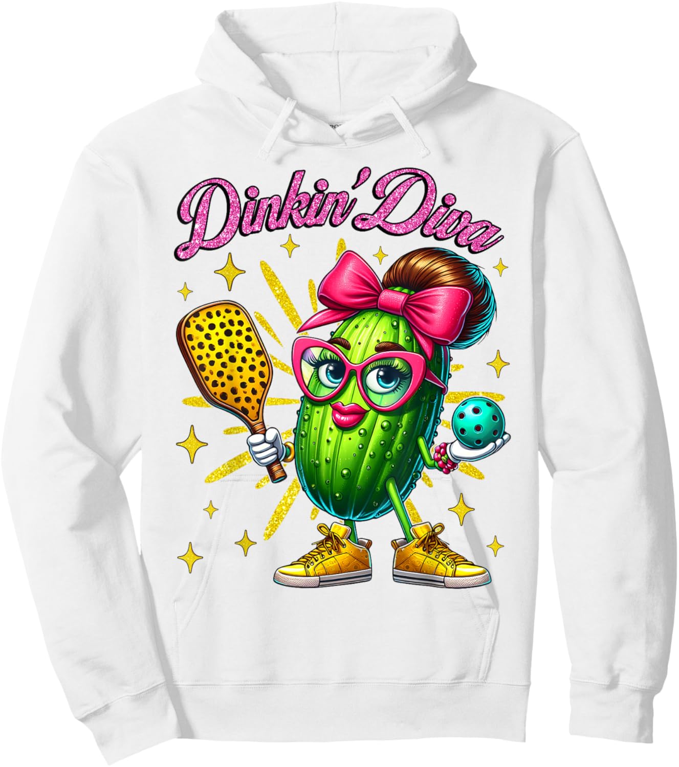 Dinkin’ Diva Funny Pickleball Player Cute Pickle Lovers Hoodie - Hoodie | White