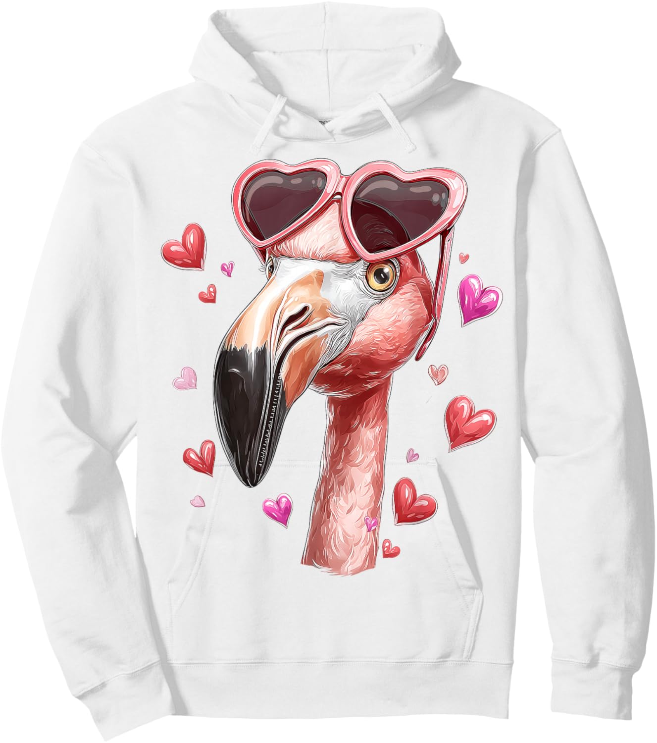 Flamingo Animal Valentine's Day Heart Sunglasses Hoodie - Hoodie | White