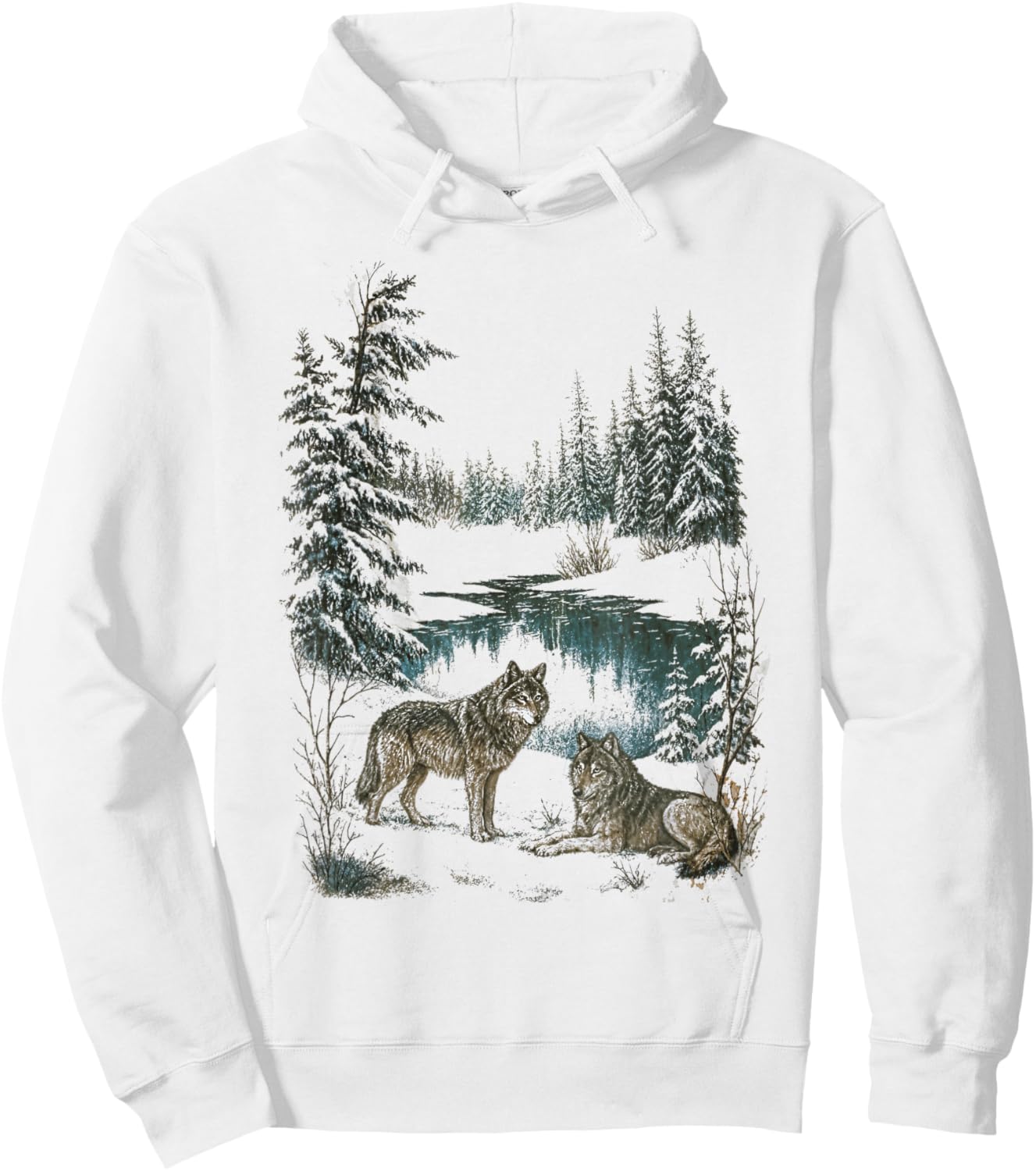 Retro Wolf 90s Forest Nature Vintage Wildlife Lovers Animal Hoodie - Hoodie | White