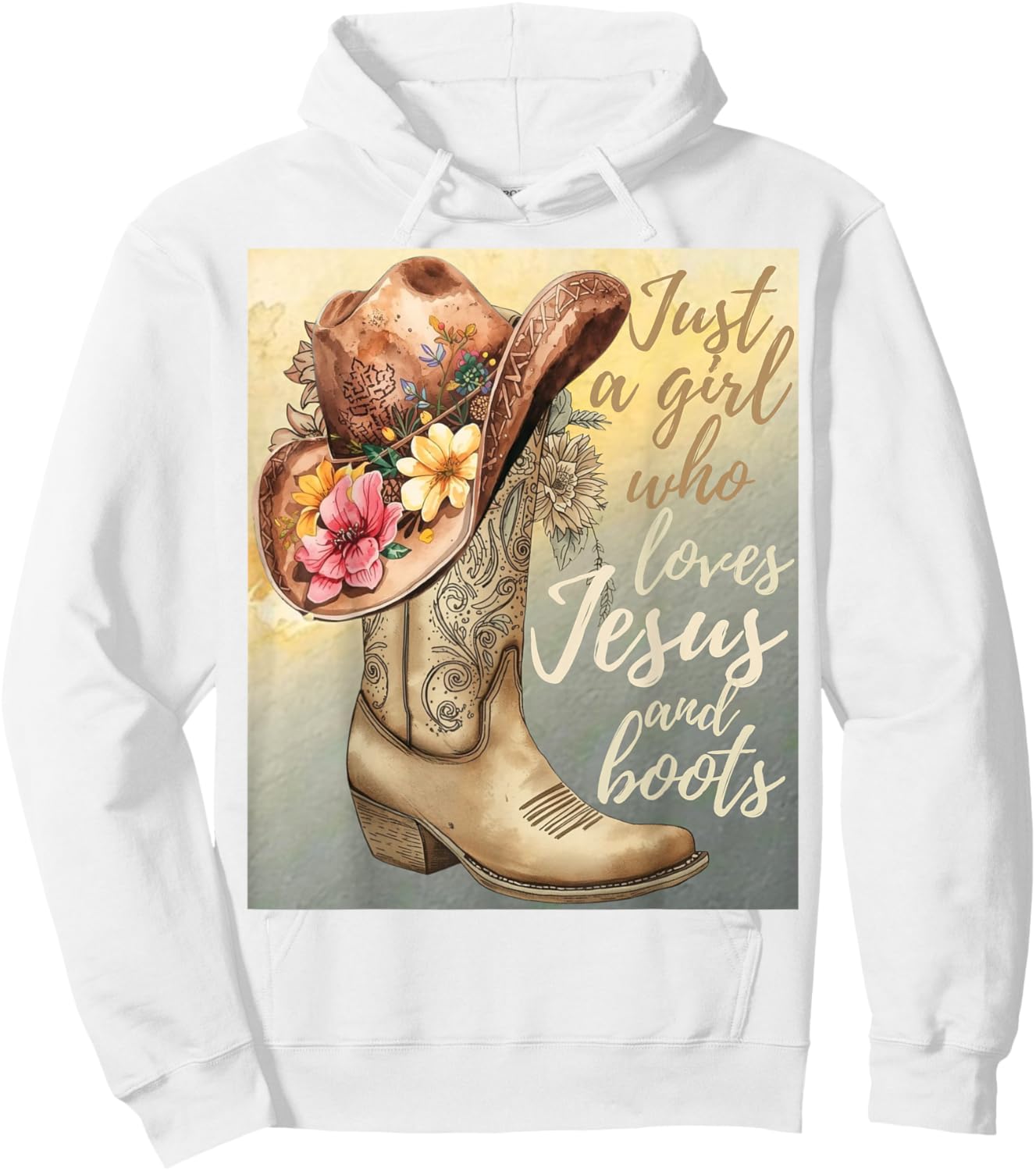 Jesus Loving Girl and Boots Country Faith Design Hoodie - Hoodie | White