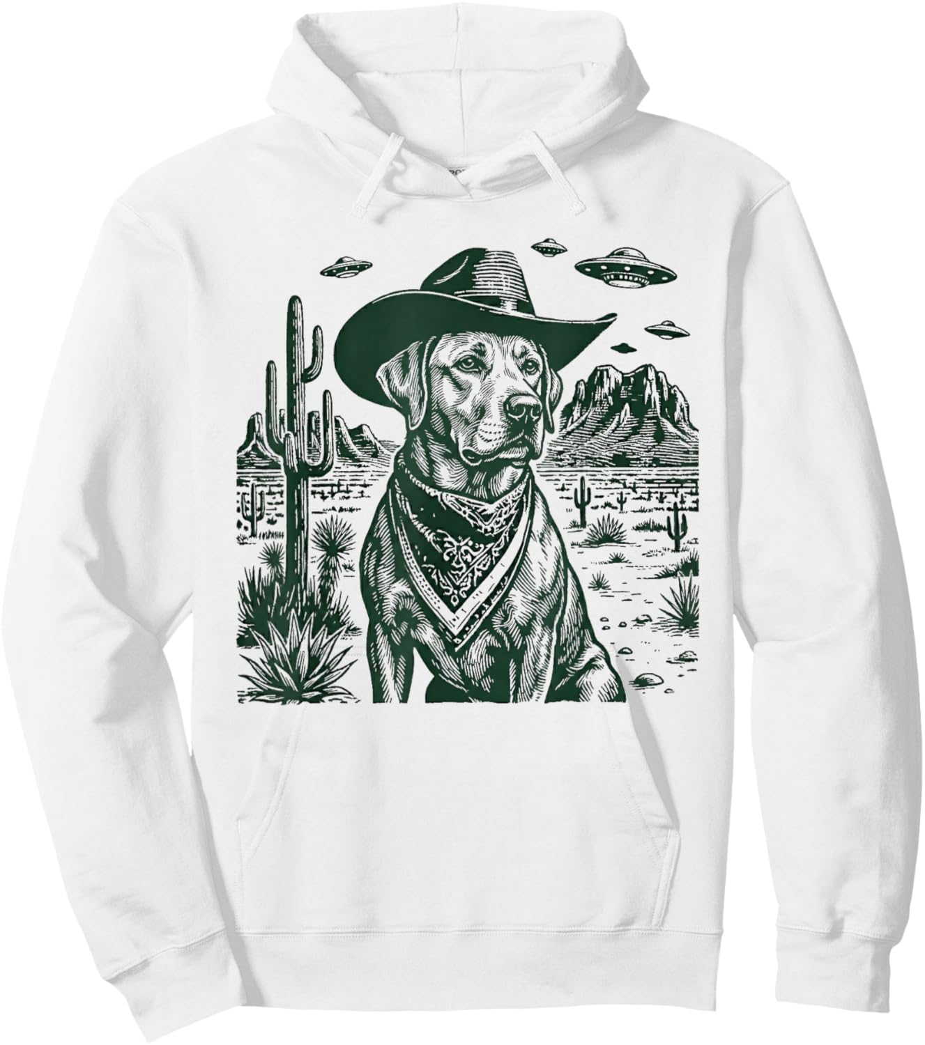 Labrador Cowboy Dog UFO Desert Western Sci-Fi Art Hoodie - Hoodie | White