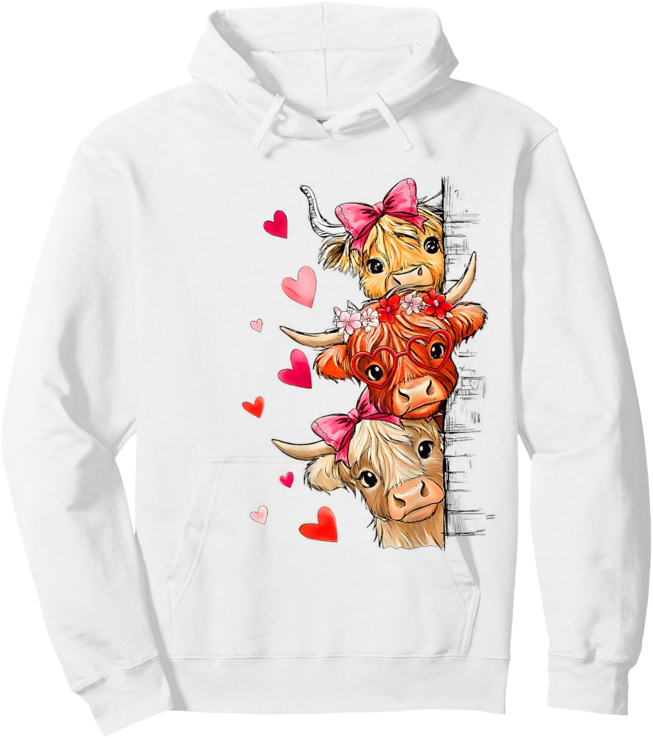 Valentine Highland Cow Hoodie - Hoodie | White