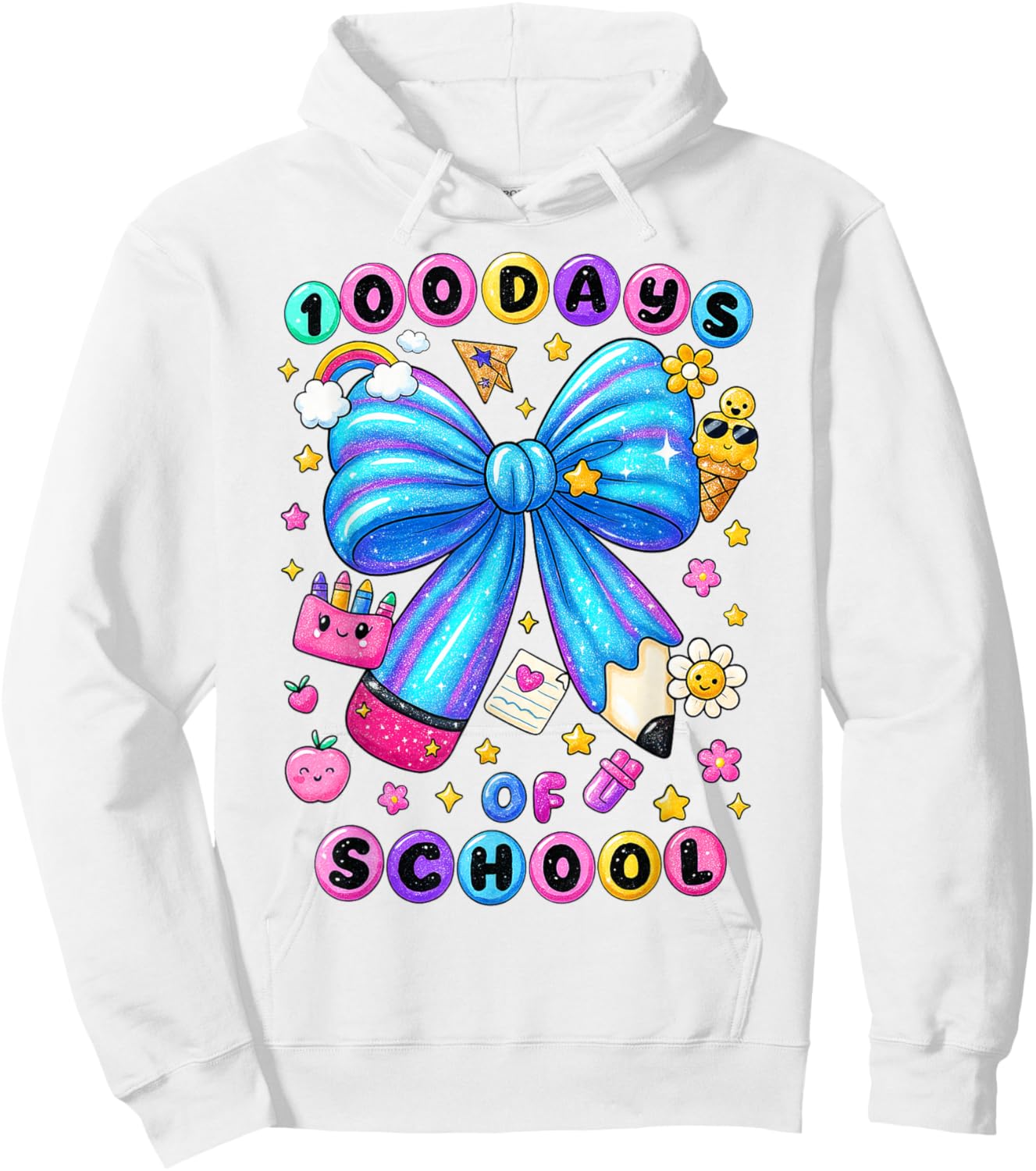 100 Days of School Bow Pencil Preppy Teacher Girl Kid Hoodie - Hoodie | White