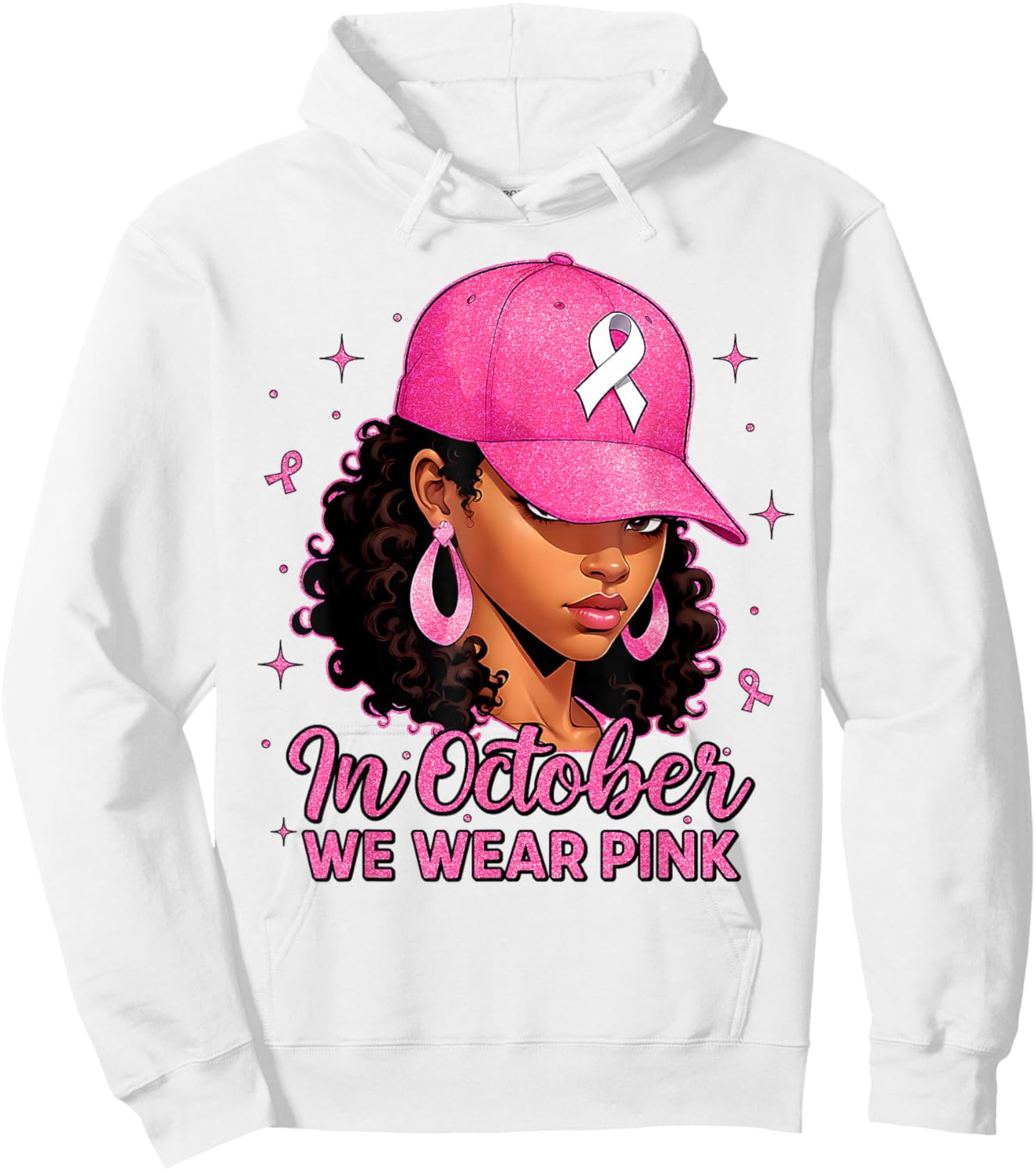 in October We Wear Pink Black Women Breast Cancer Awareness Hoodie - Hoodie | White