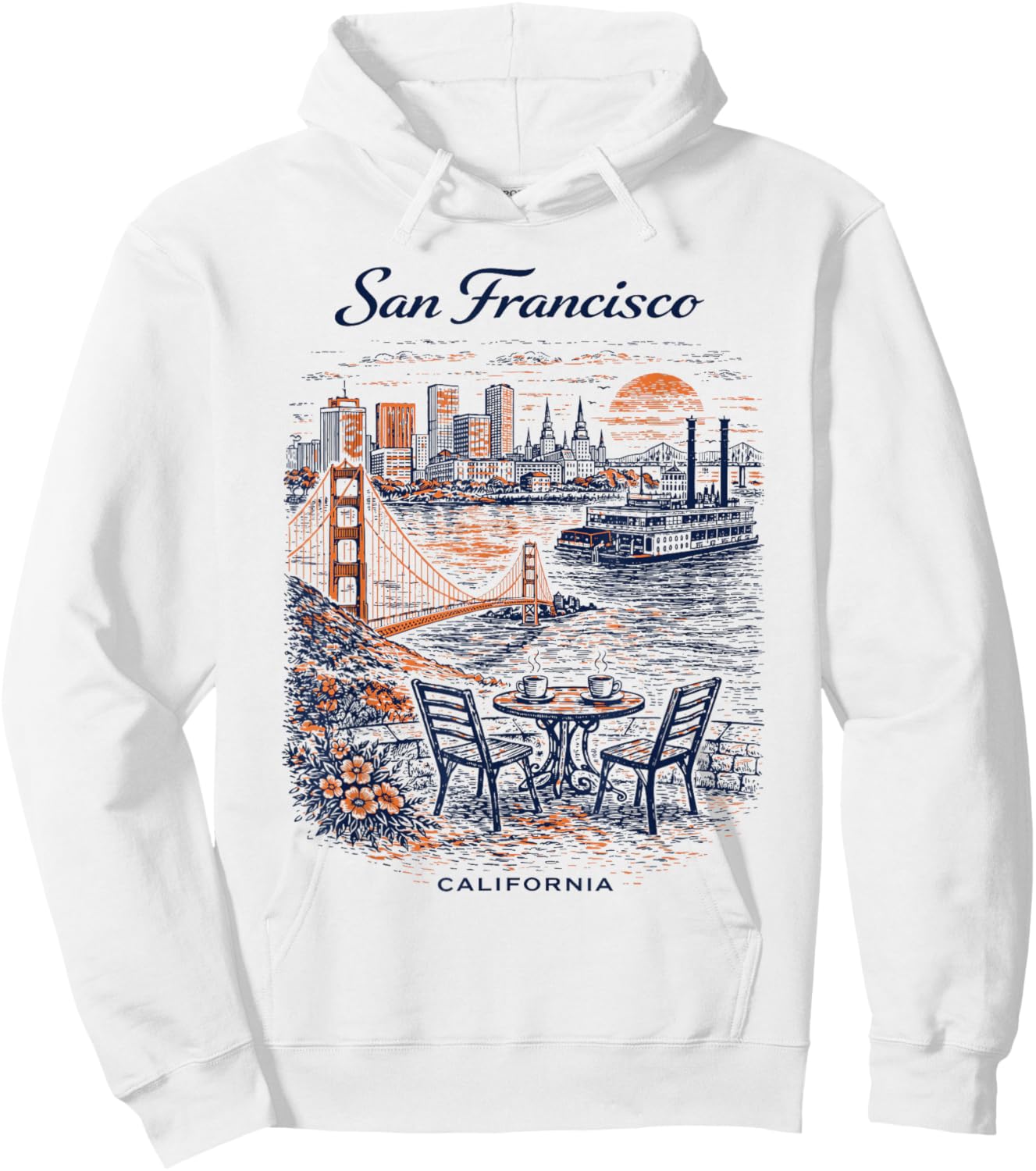 San Francisco Vintage Travel Scenic Illustration Hoodie - Hoodie | White