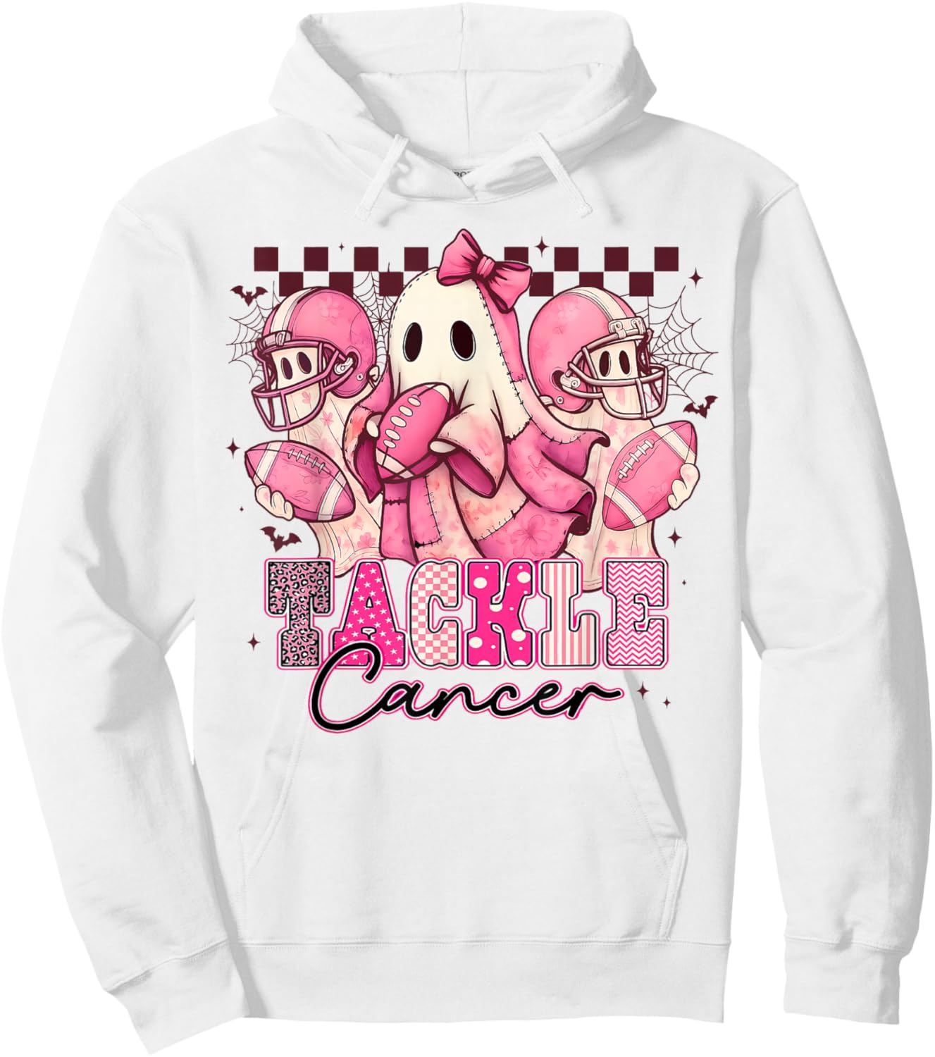 Pink Out Tackle Breast Cancer Awareness Football Ghost Hoodie - Hoodie | White