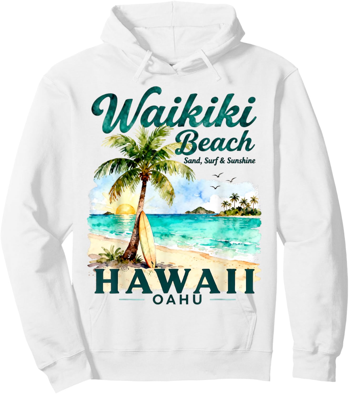 Waikiki Beach Hawaii Oahu Sand Surf Sunshine Art Hoodie - Hoodie | White