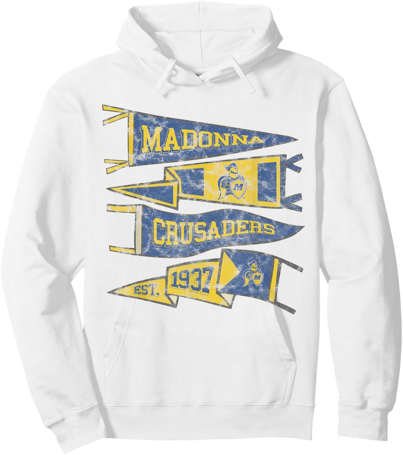 Madonna University Crusaders Distressed Pennants Hoodie - Hoodie | White