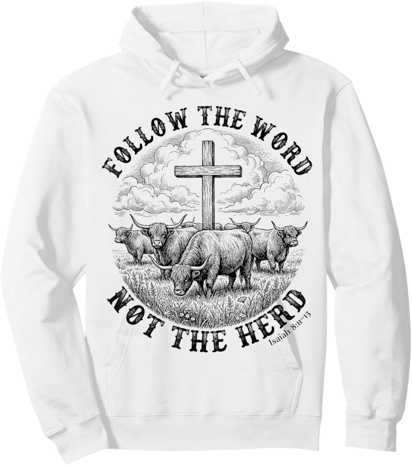 Follow The Word Not The Herd Highland Cow Cross Faith Hoodie - Hoodie | White
