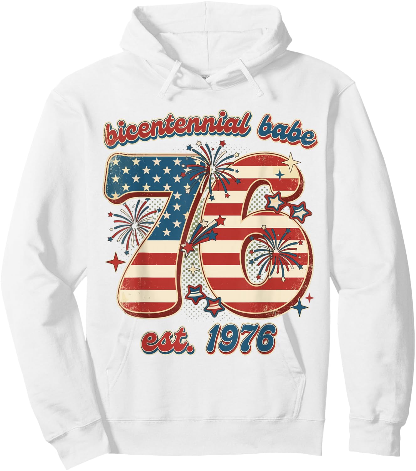 Bicentennial Babe 50th Birthday Women Vintage 1976 Flag Hoodie - Hoodie | White