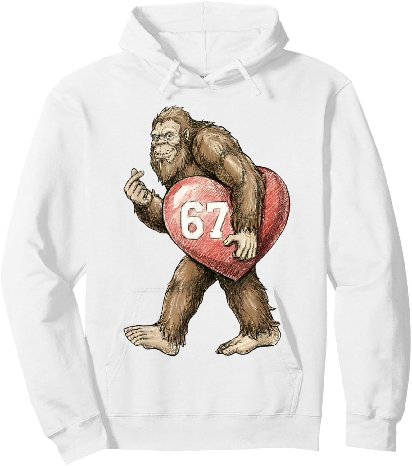Valentine’s Day Bigfoot 67 Meme Funny Six Seven 67 Valentine Hoodie - Hoodie | White