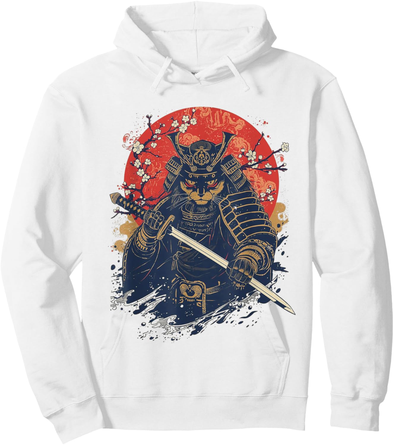 Kawaii Samurai Cat Print Graphic Women Hoodie - Hoodie | White
