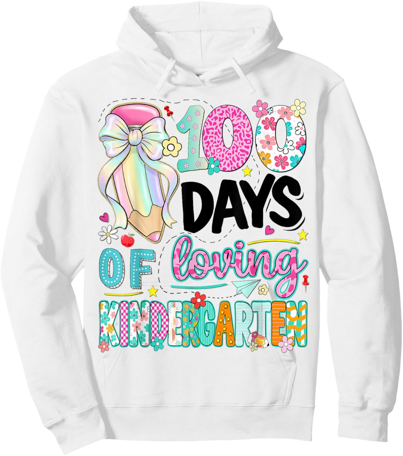 100th Day of School Kids Girls Kindergarten Teachers Hoodie - Hoodie | White