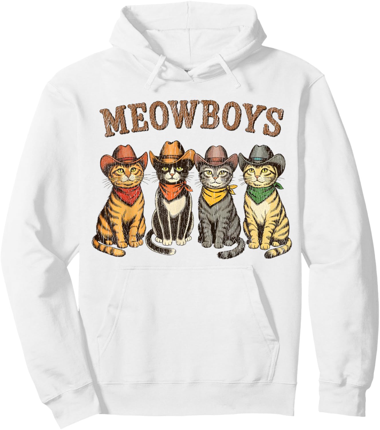 Meowboys Funny Cowboy Cats Vintage Western Humor Cat Lovers Hoodie - Hoodie | White