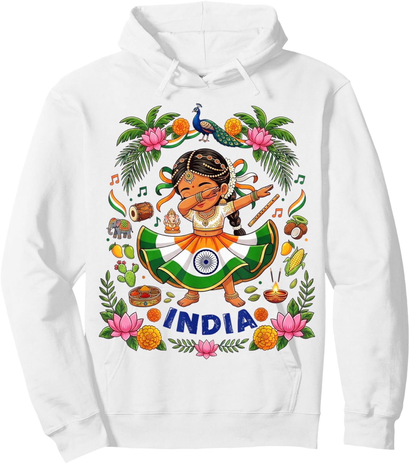 Dabbing India Girl Flag Dress Lotus Flowers Pride Heritage Hoodie - Hoodie | White