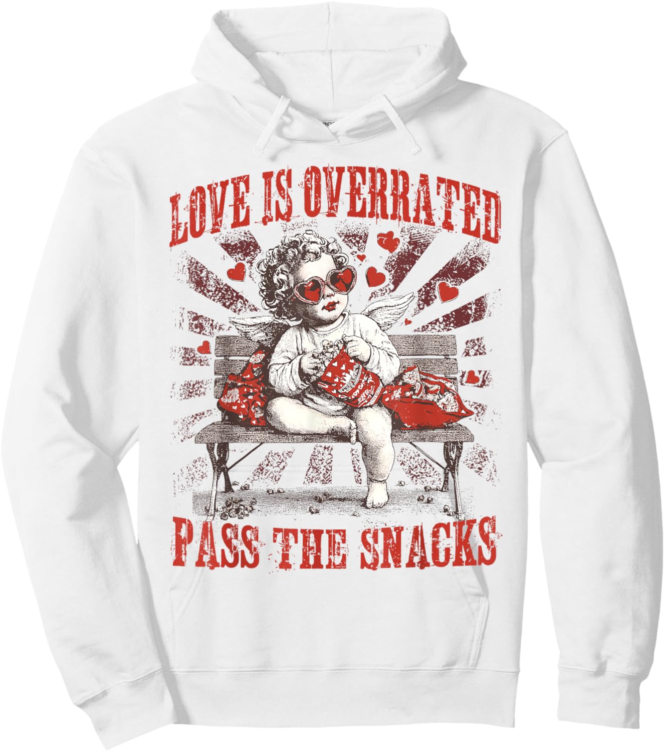 Funny Cupid Love is Overrated Pass The Snacks Anti Valentine Hoodie - Hoodie | White
