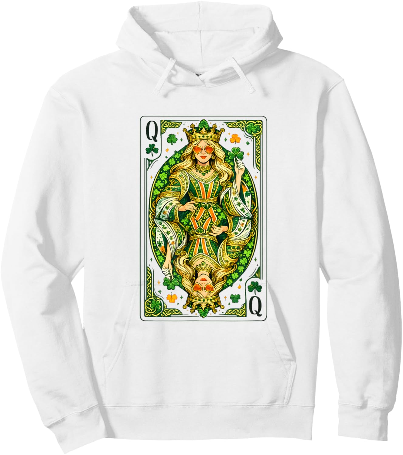 Irish Queen of Hearts Saint Patrick's Day Playing Card Lucky Hoodie - Hoodie | White