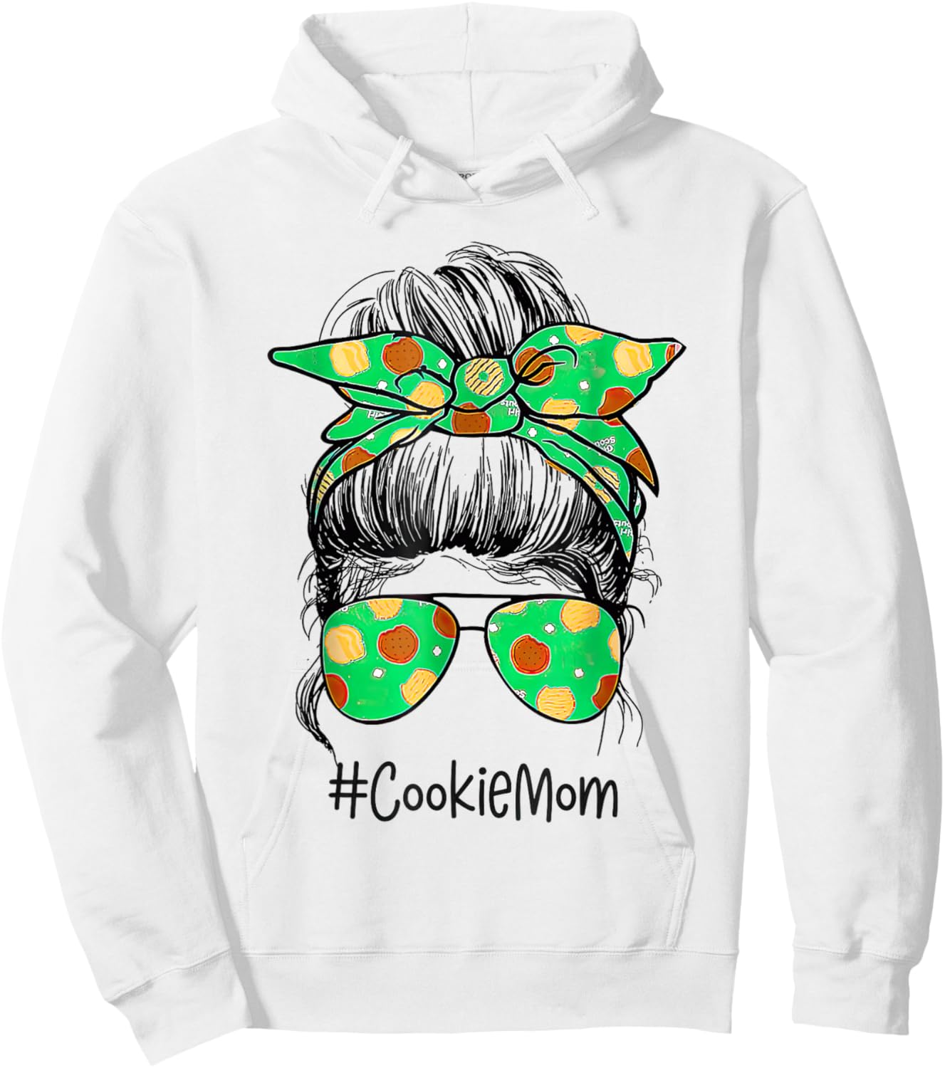 Scout Cookie Mom Girls Momlife Messy Bun Sunglasses Hoodie - Hoodie | White
