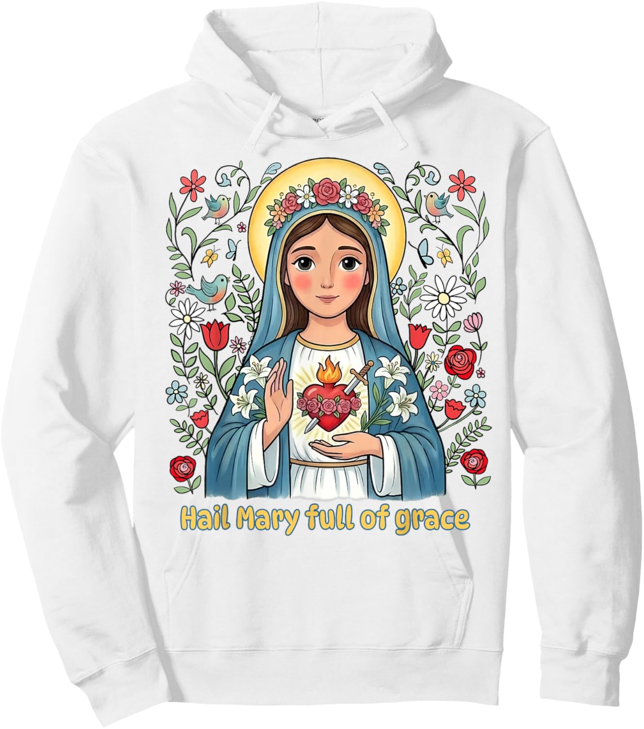 Beautiful Catholic Hail Mary Full of Grace Floral Kids Hoodie - Hoodie | White