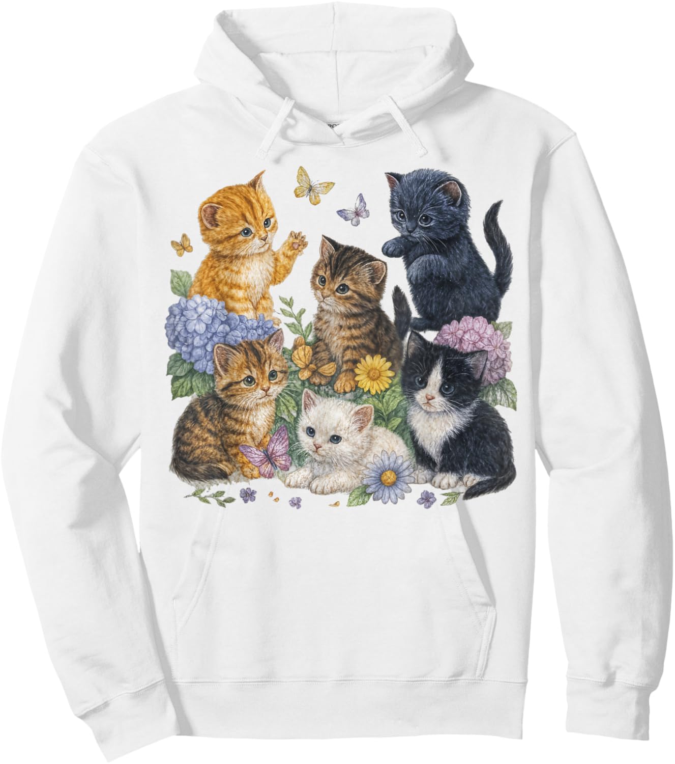 Cat Flower Floral Cute Kitten Vintage Flowers Art Cat Lover Hoodie - Hoodie | White