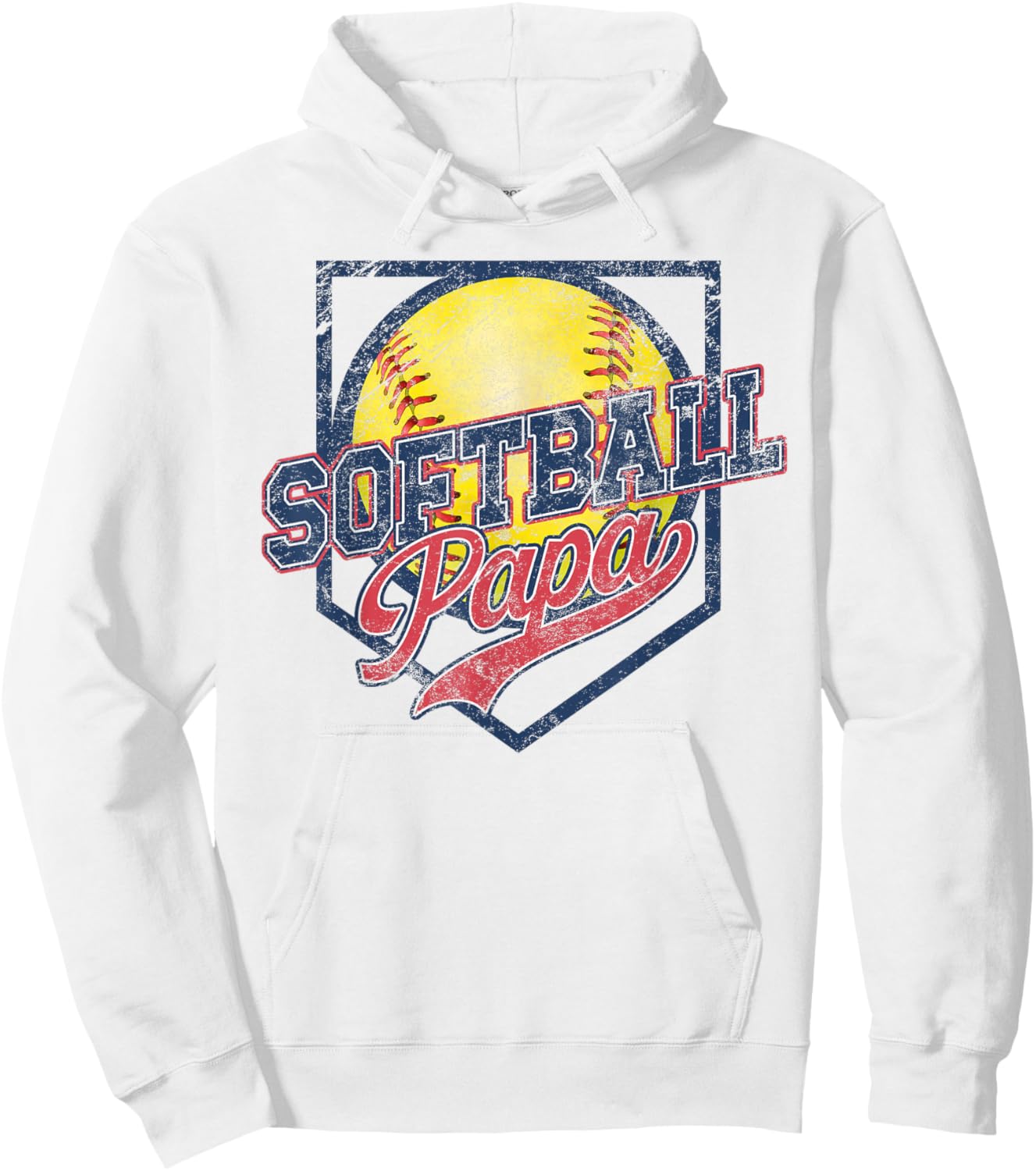 Retro Softball Papa Vintage Softball Papa Daddy Fathers Day Hoodie - Hoodie | White