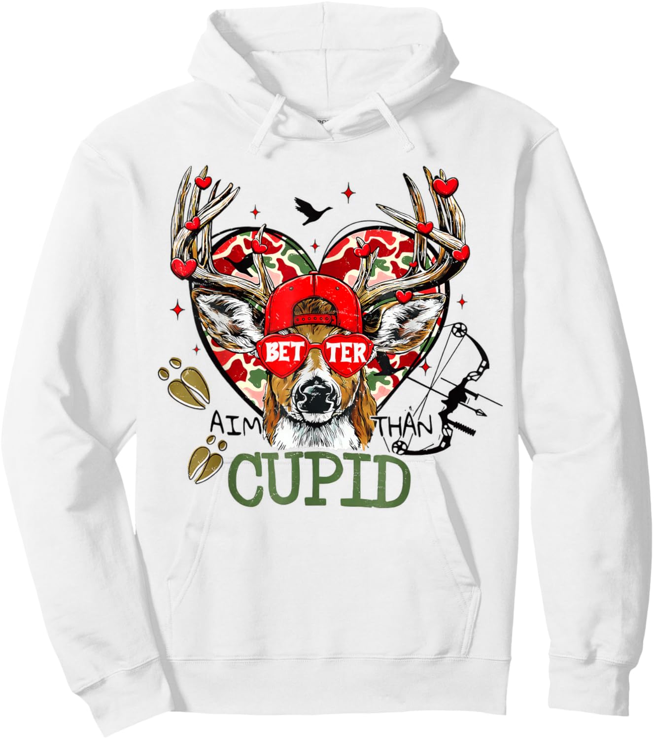 Better Aim Than Cupid Deer, Valentine Camo Hoodie - Hoodie | White