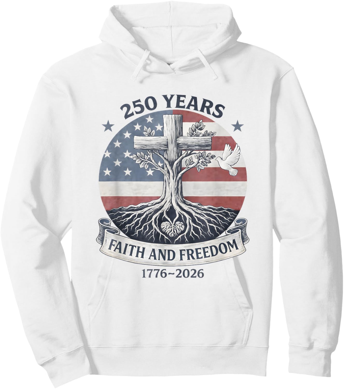 Flag Cross Tree 250 Years Faith and Freedom 1776-2026 Hoodie - Hoodie | White