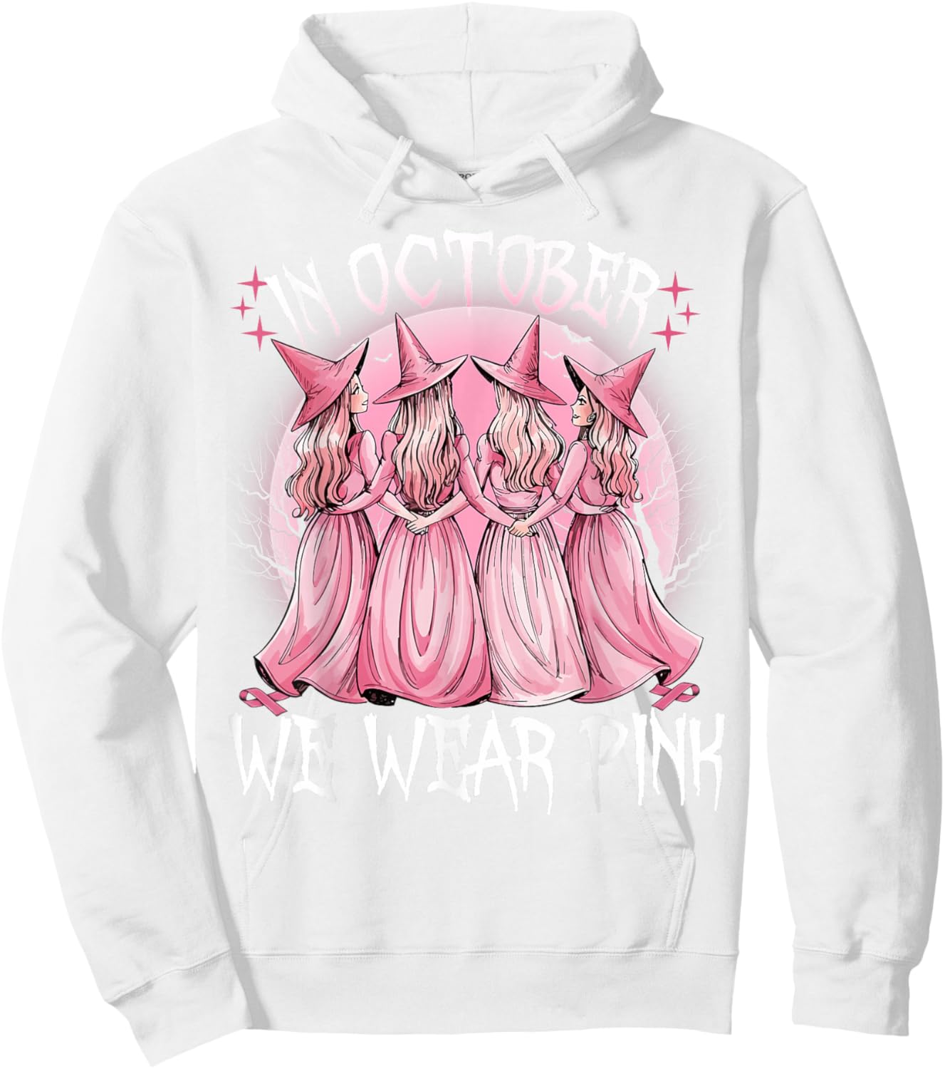 in October We Wear Pink Witch Breast Cancer Awareness Pink Hoodie - Hoodie | White