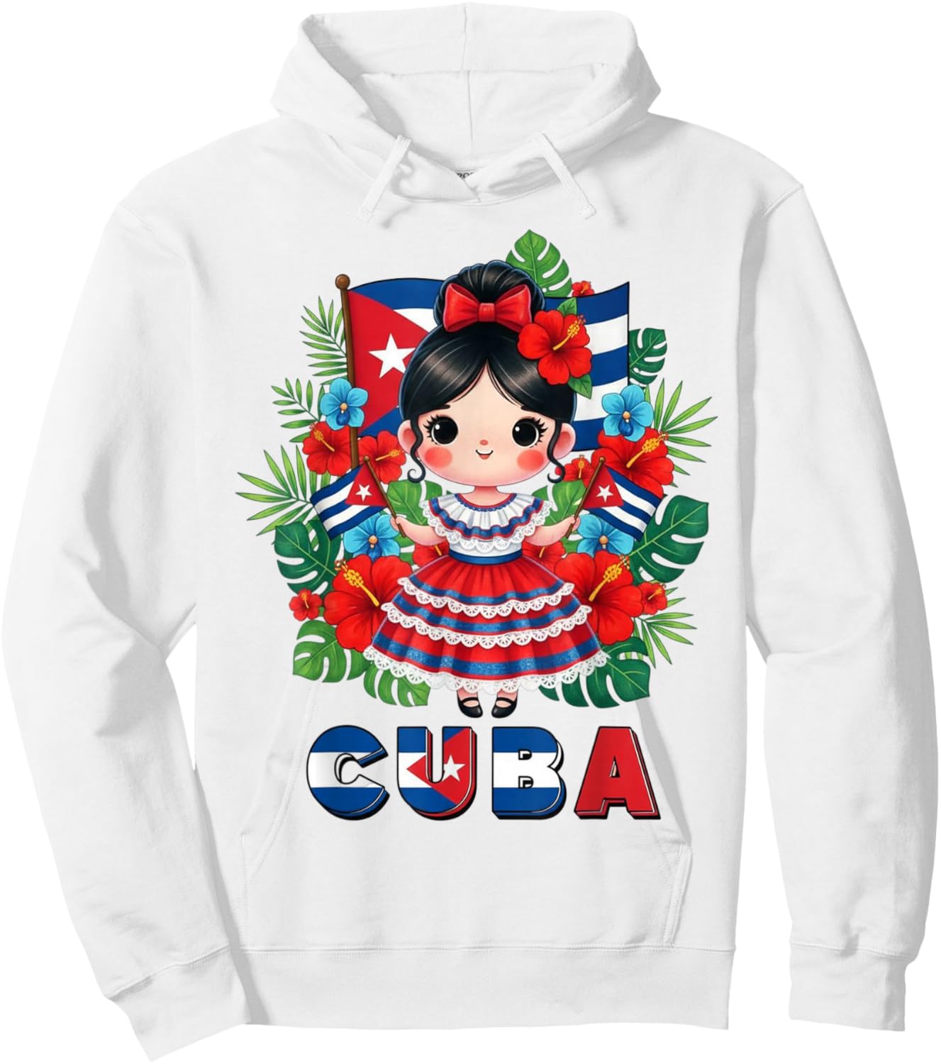 Cute Cuba Cuban Girl Traditional Dress Tropical Flowers Hoodie - Hoodie | White