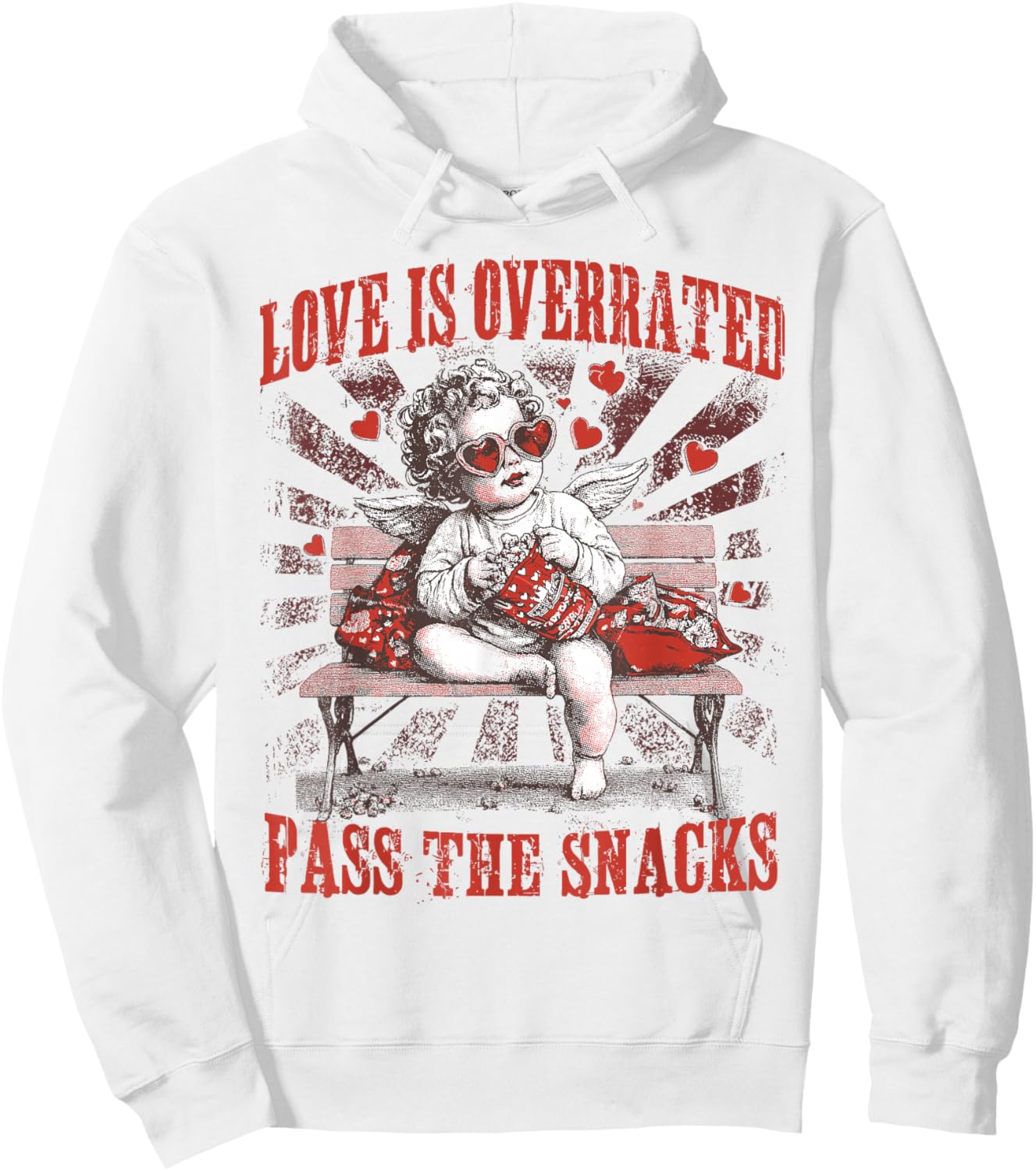Cupid Love is Overrated Pass The Snacks Happy Valentines Day Hoodie - Hoodie | White