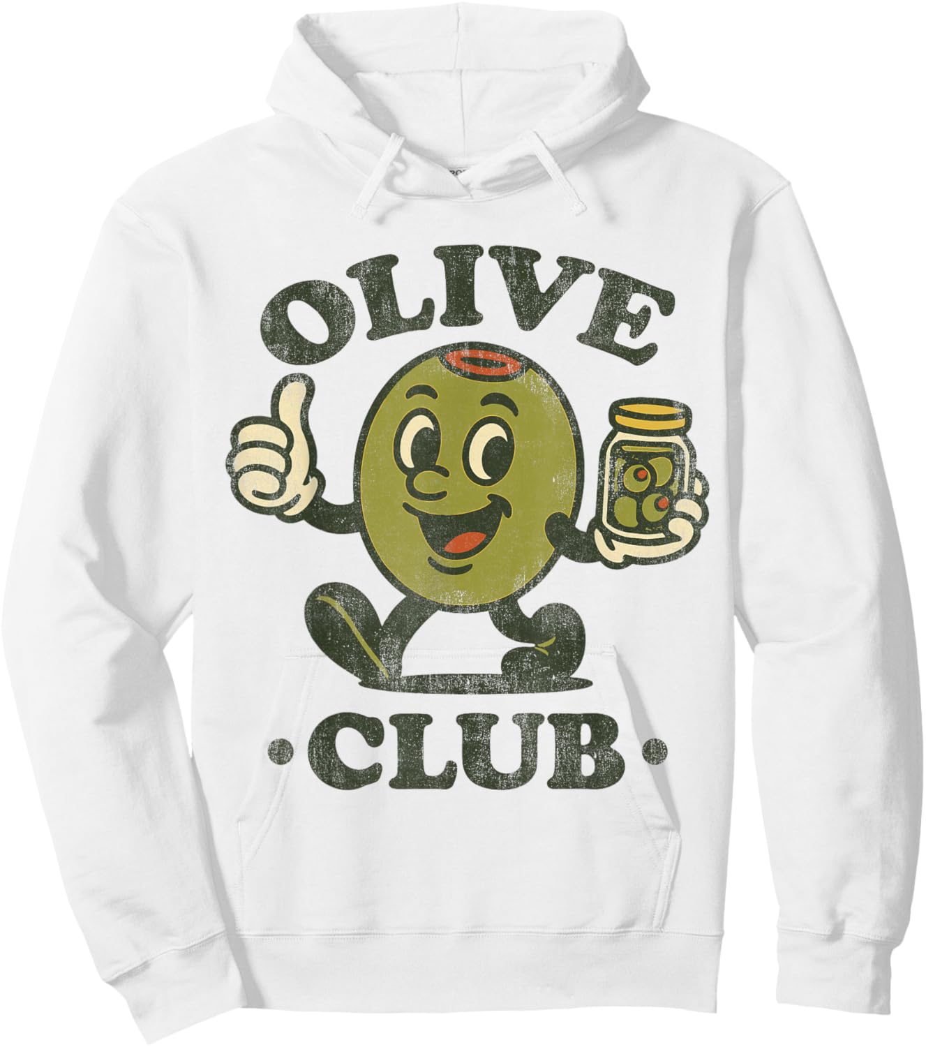 Vintage Olive Club Retro Martini Olive Mascot Hoodie - Hoodie | White