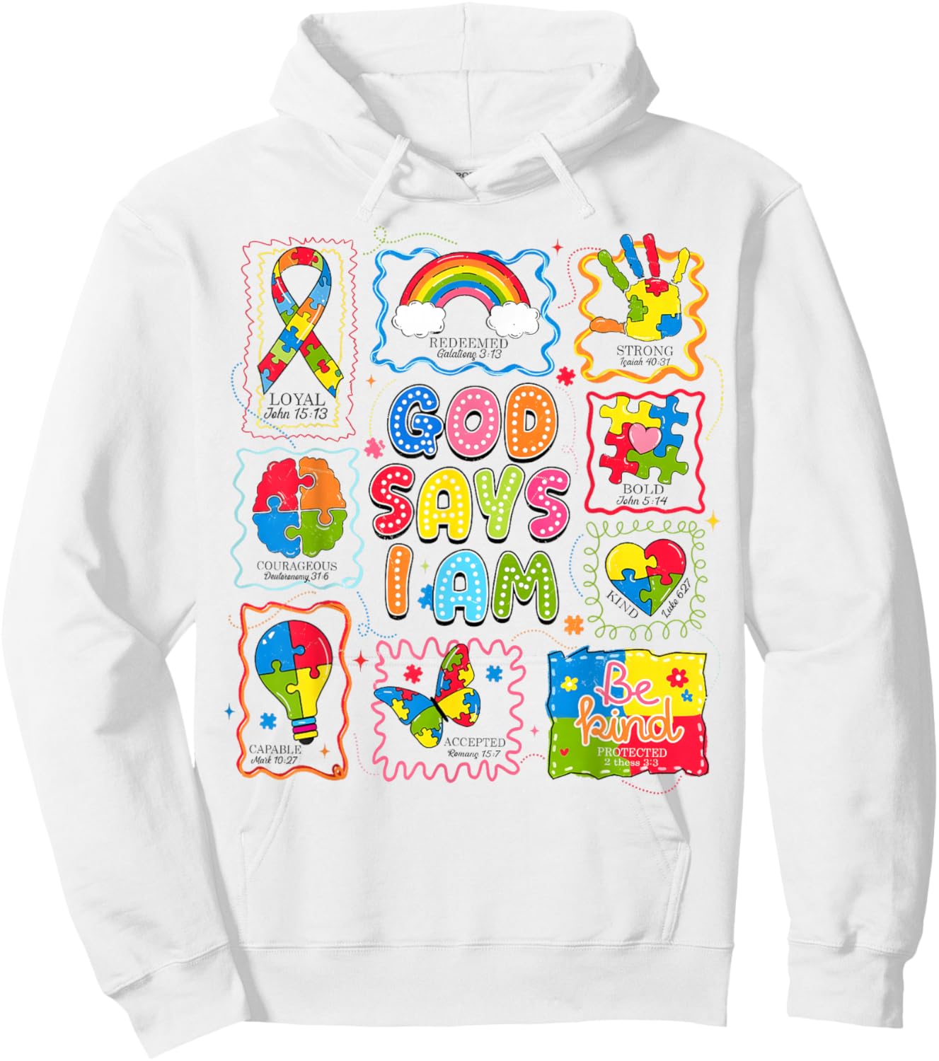 God Says I Am Bible Verse Religious Autism Awareness Kids Hoodie - Hoodie | White