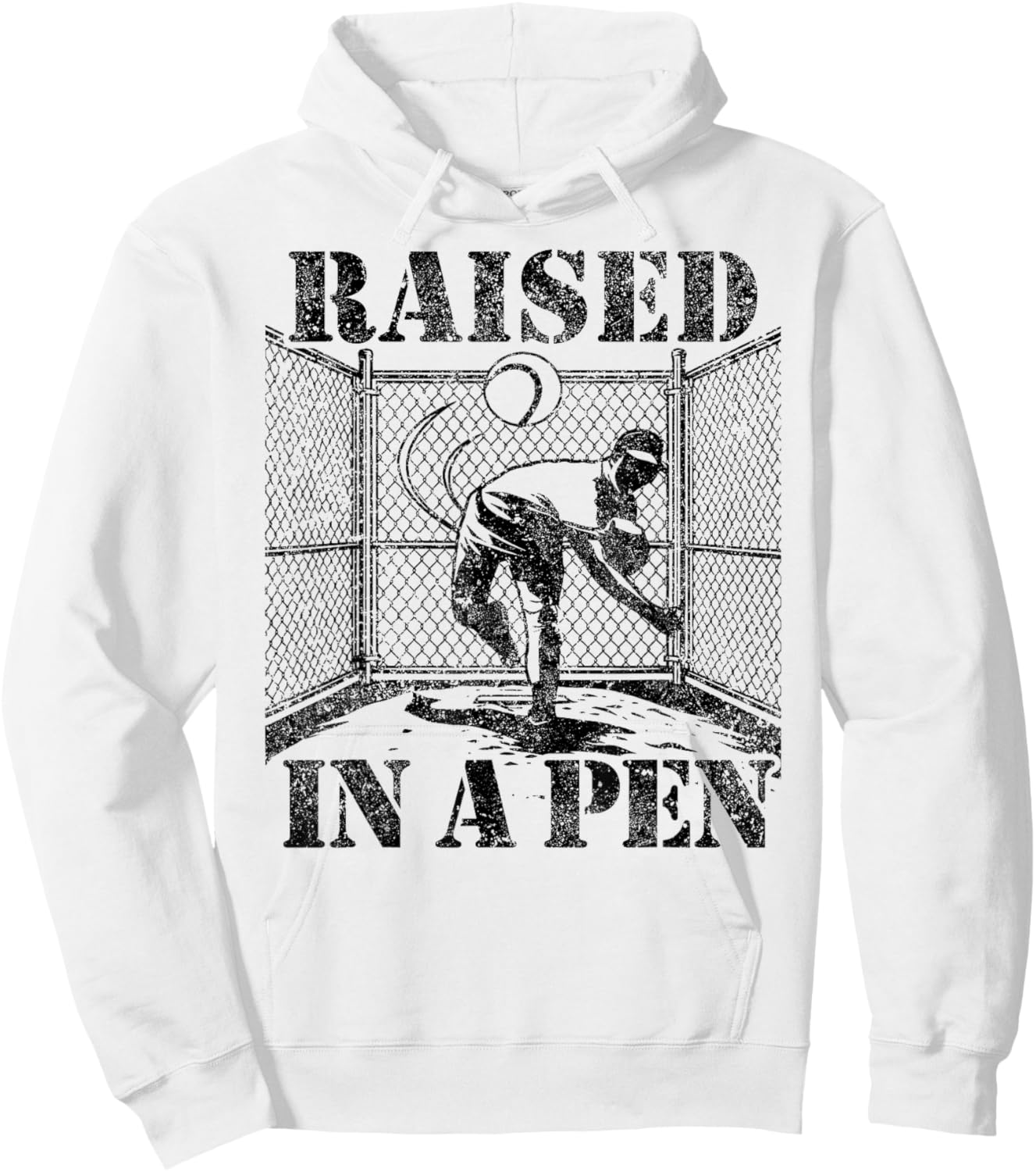 Raised in a Pen Baseball Pitcher Funny Saying Bullpen Hoodie - Hoodie | White