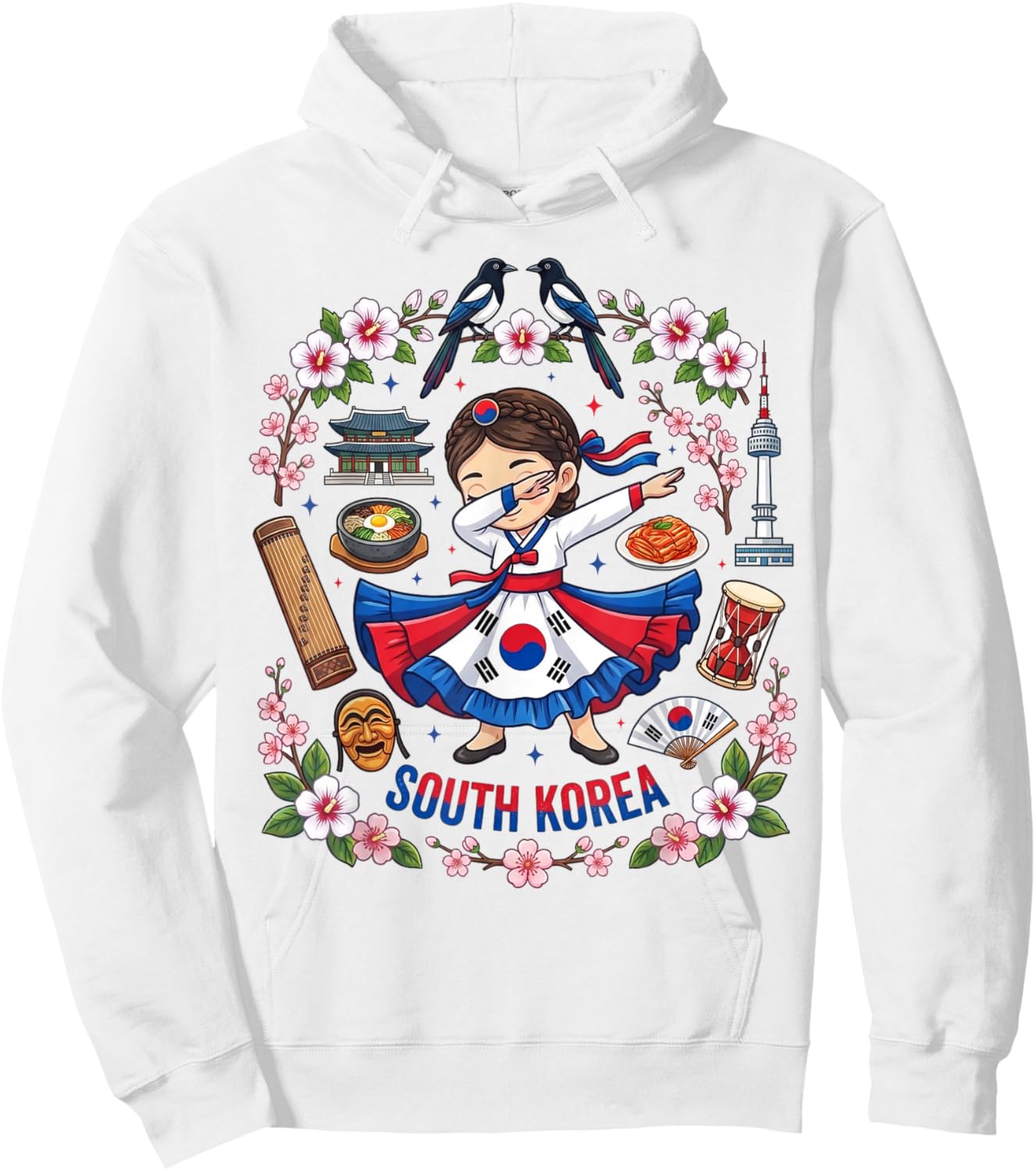 Dabbing South Korea Girl Flag Dress Mugunghwa Pride Heritage Hoodie - Hoodie | White