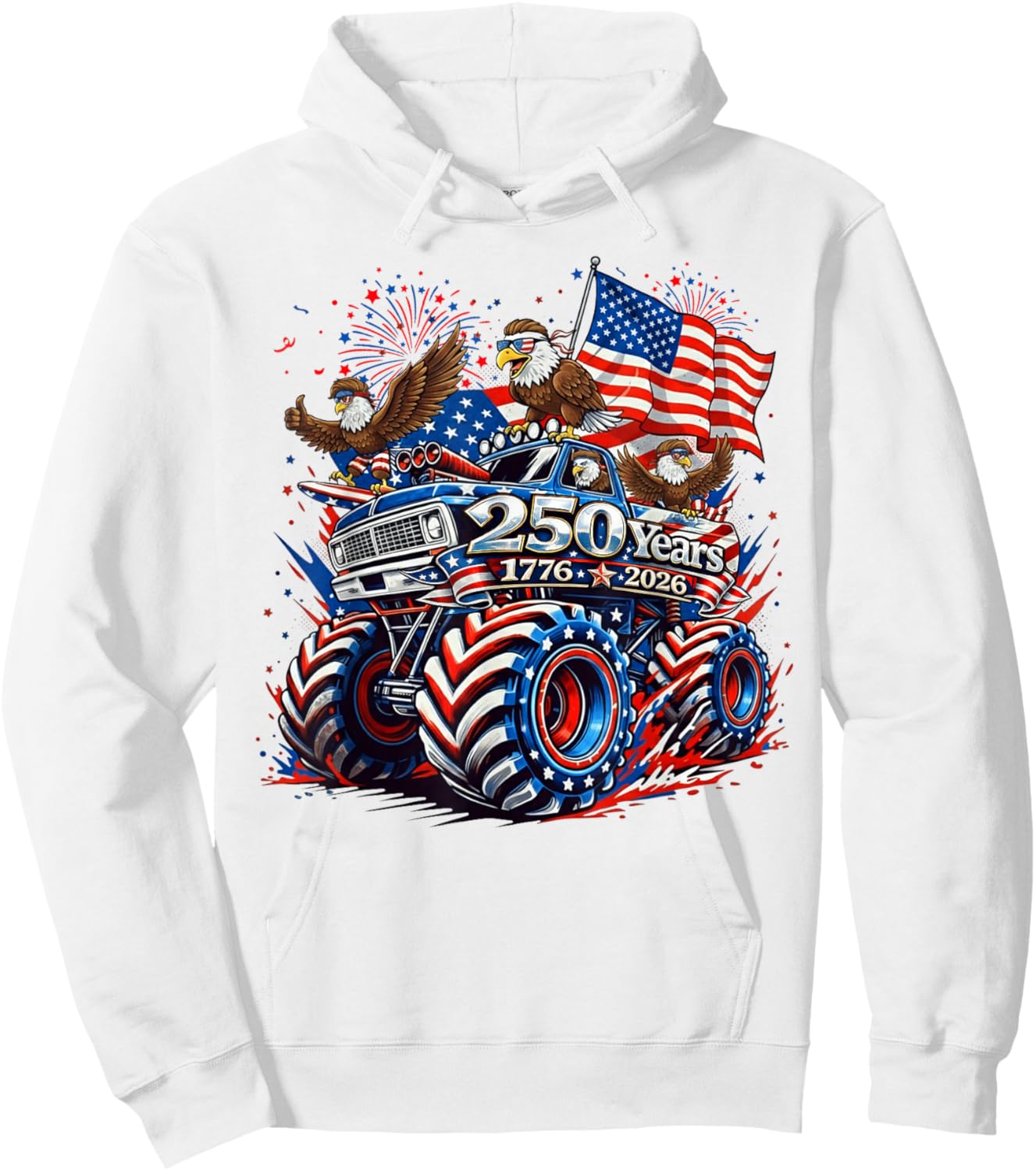 American Flag Bald Eagles Patriotic 250 Years 1776 2026 USA Hoodie - Hoodie | White