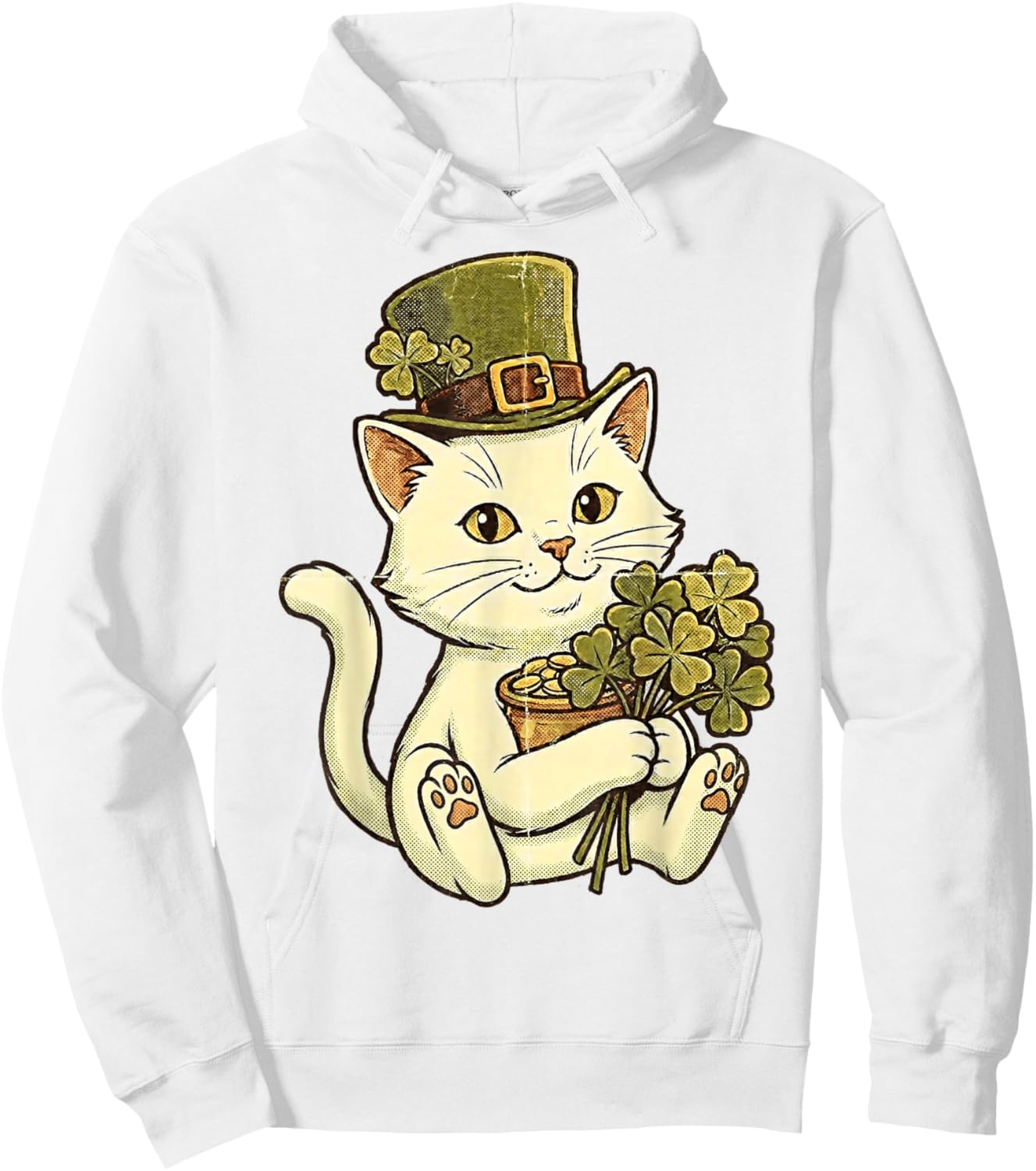 Cat St Patricks Day Leprechaun Kitten St Paddys Pattys Day Hoodie - Hoodie | White