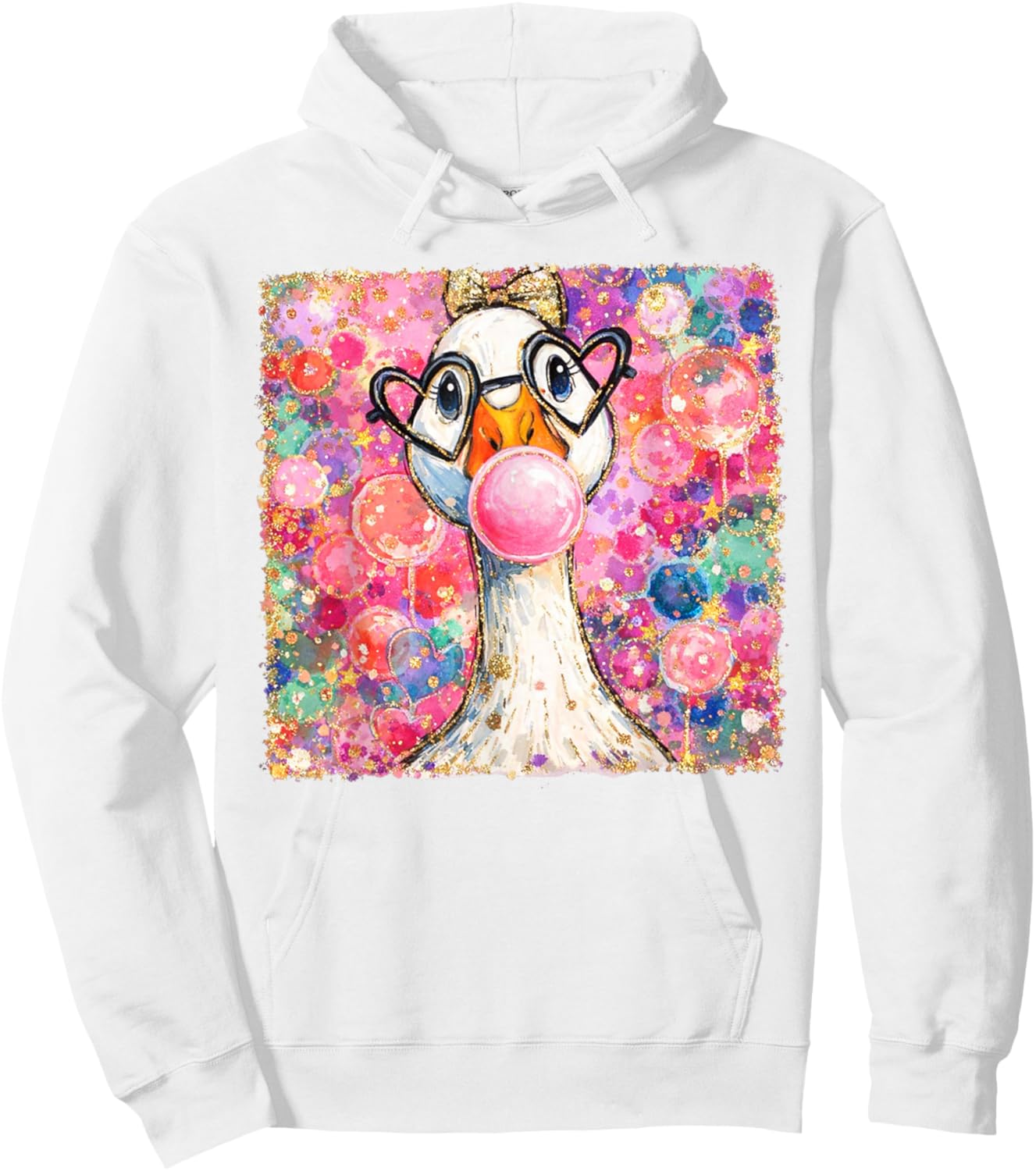 Valentines Silly Goose Blowing Bubble Gum XOXO Couple Hoodie - Hoodie | White