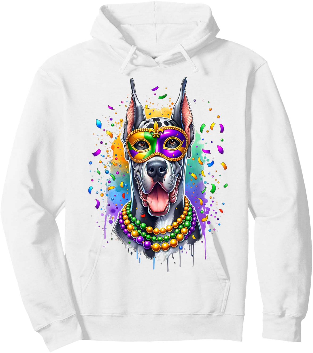Mardi Gras Great Dane Dog Hoodie - Hoodie | White