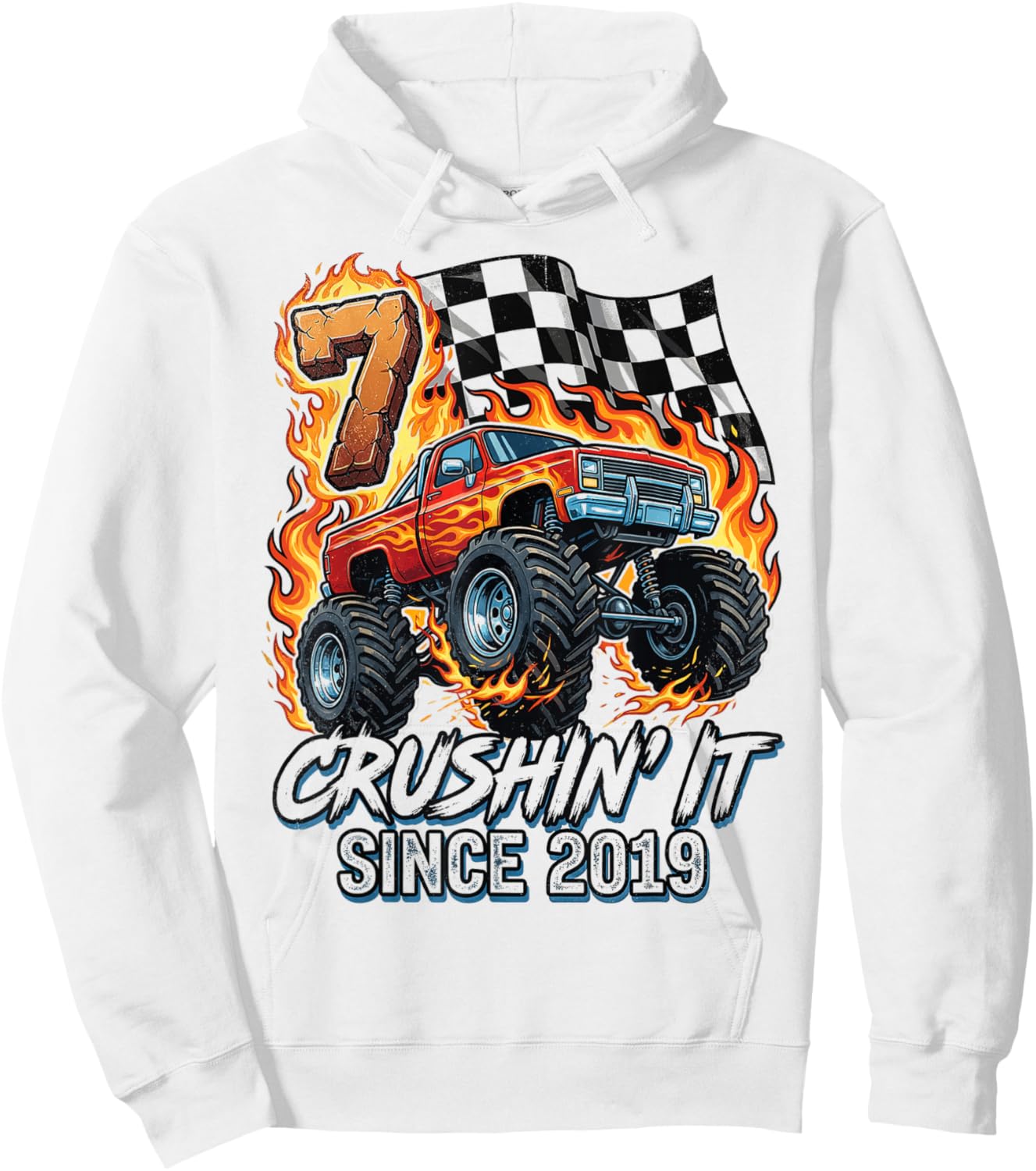 Birthday Monster Truck 7 Year Old Boys 7th Party Born 2019 Hoodie - Hoodie | White