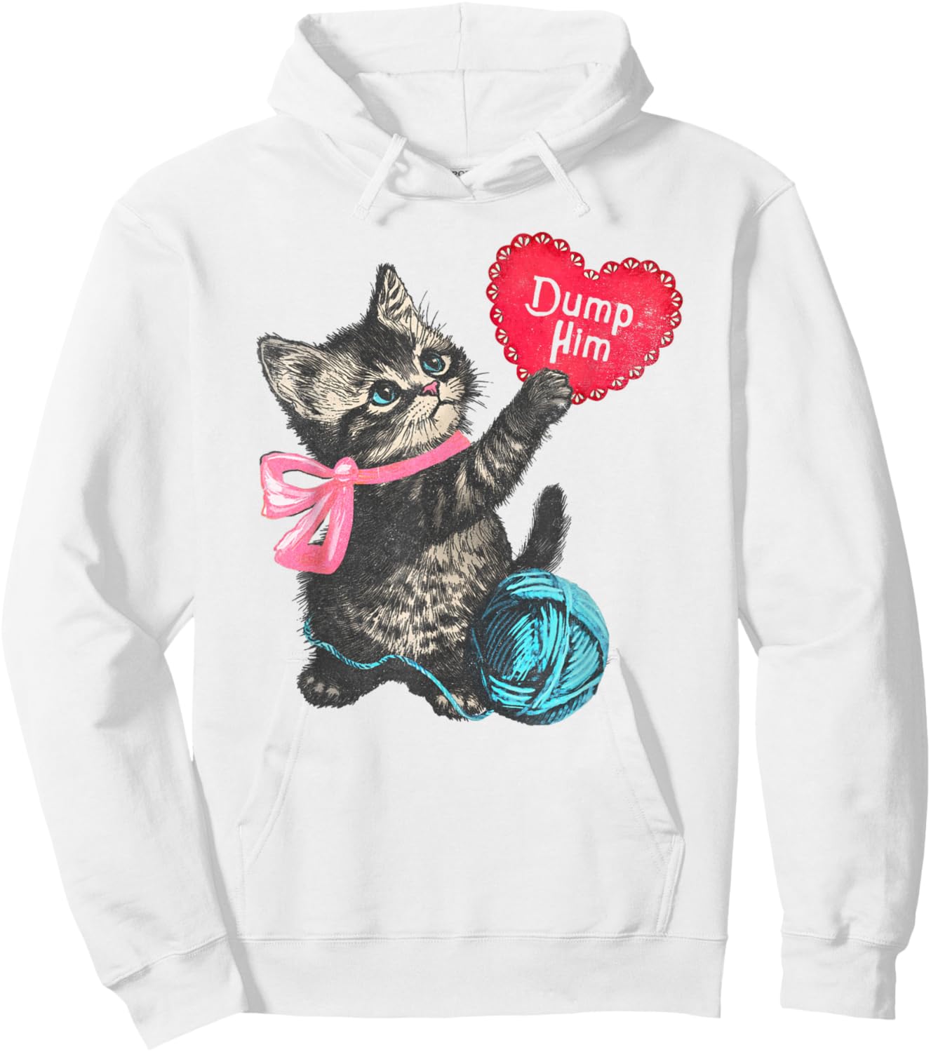 Trendy Apparel Valentine's Day Dump Him Cute Kitten with Bow Hoodie - Hoodie | White