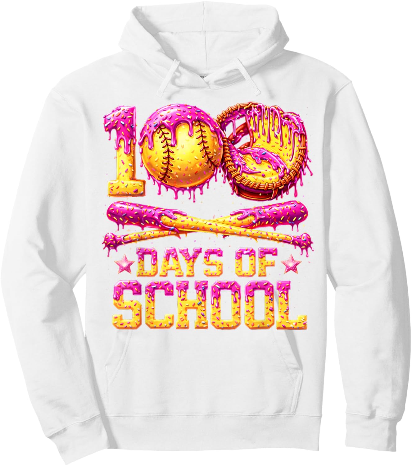 100 Drippy Days of School Softball Ice Cream 100th Day Boys Hoodie - Hoodie | White