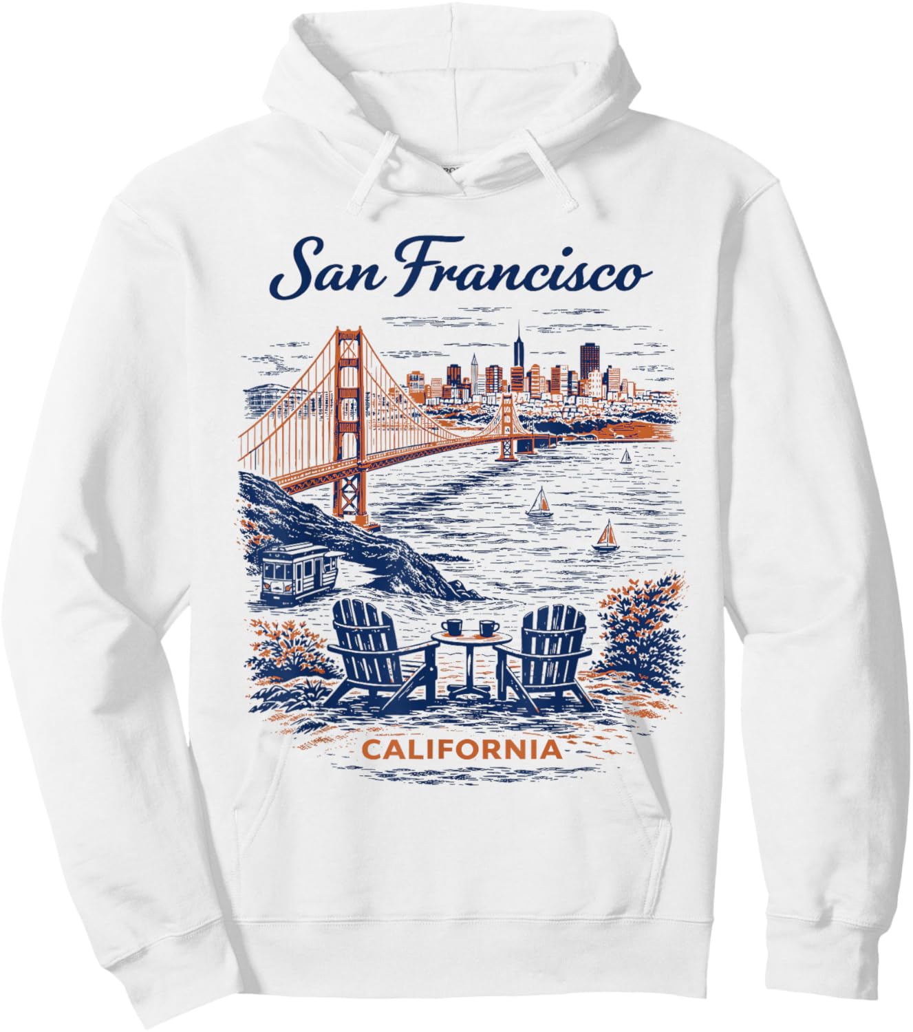San Francisco Vintage Travel Scenic Illustration Hoodie - Hoodie | White