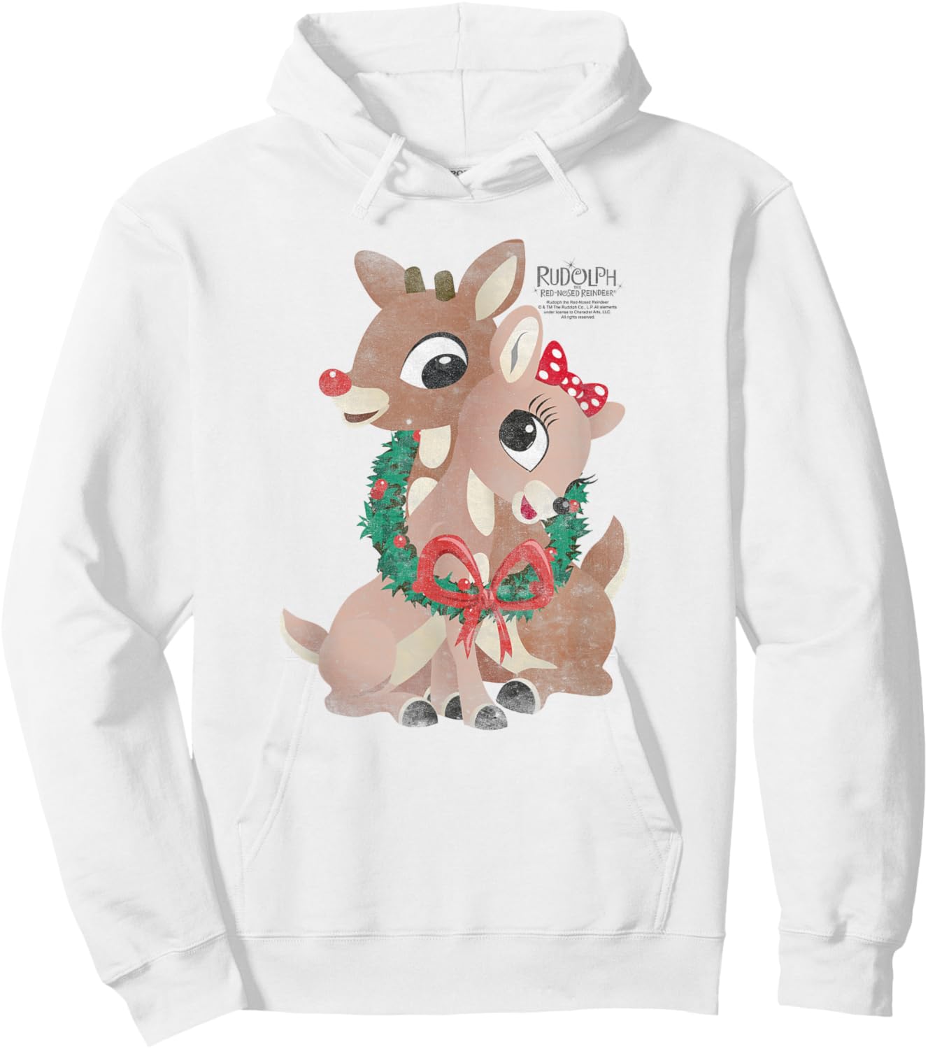 Rudolph and Clarice Holiday Wreath Vintage Christmas Hoodie - Hoodie | White
