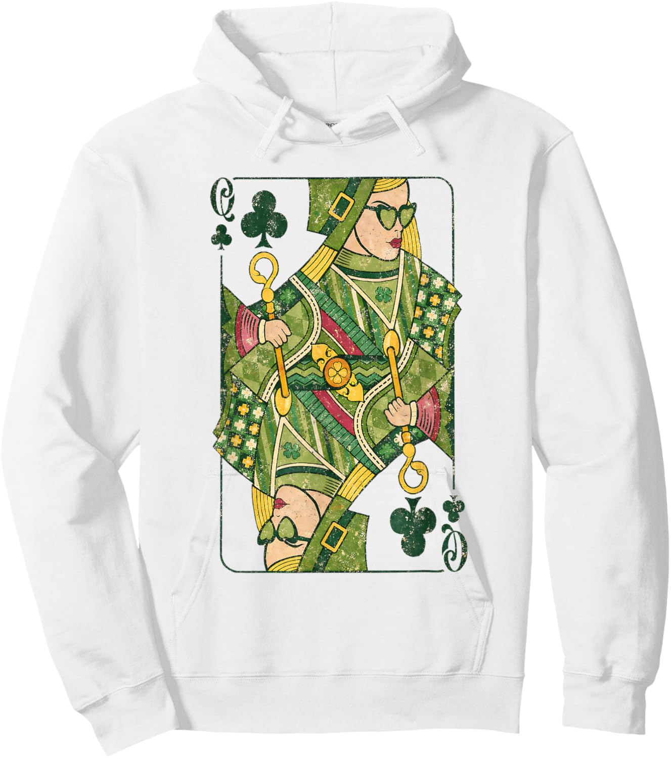 Irish Queen Shamrock Playing Card Celtic Art Hoodie - Hoodie | White