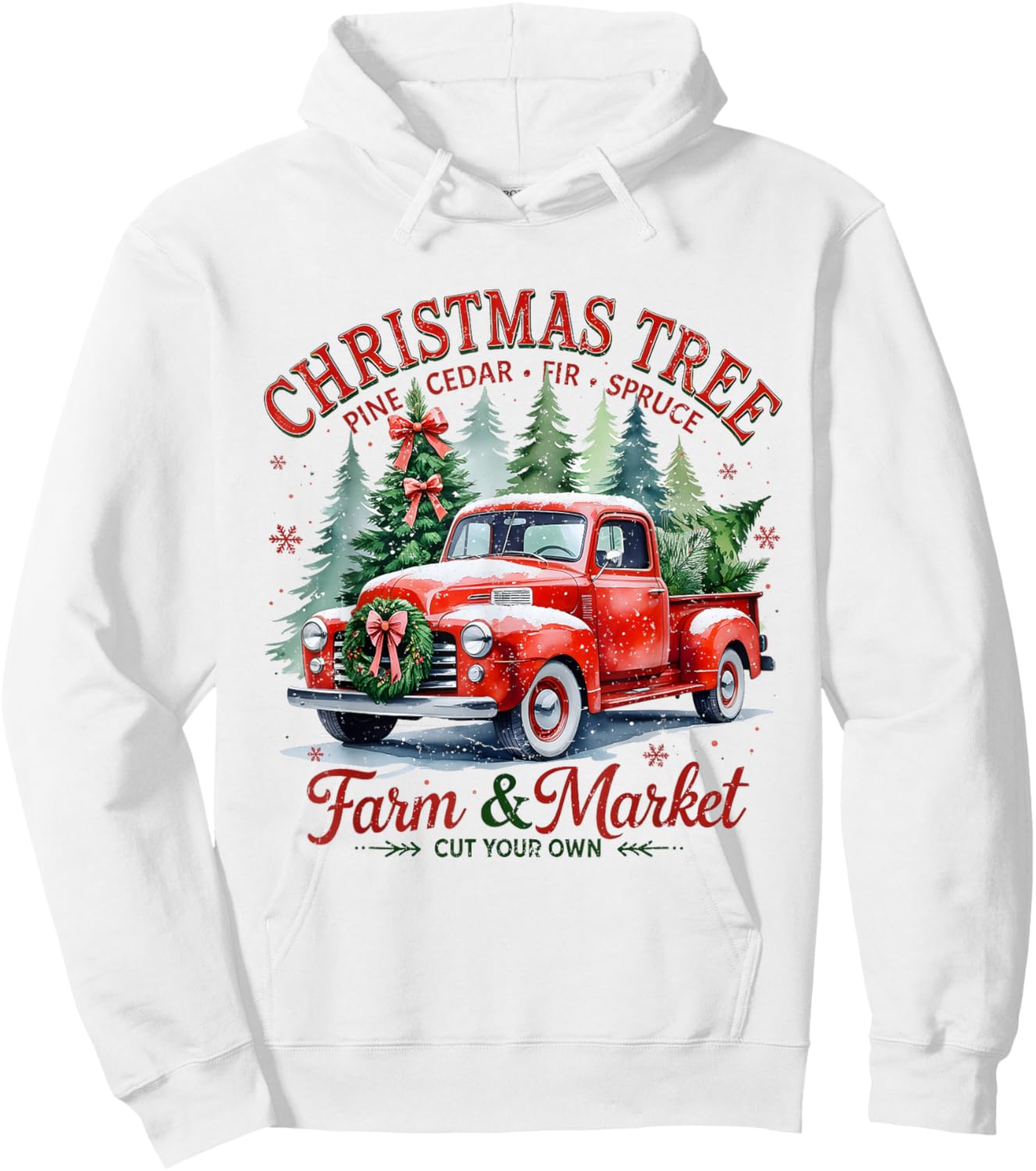 Christmas Tree Farm Red Truck Holiday Vintage Hoodie - Hoodie | White
