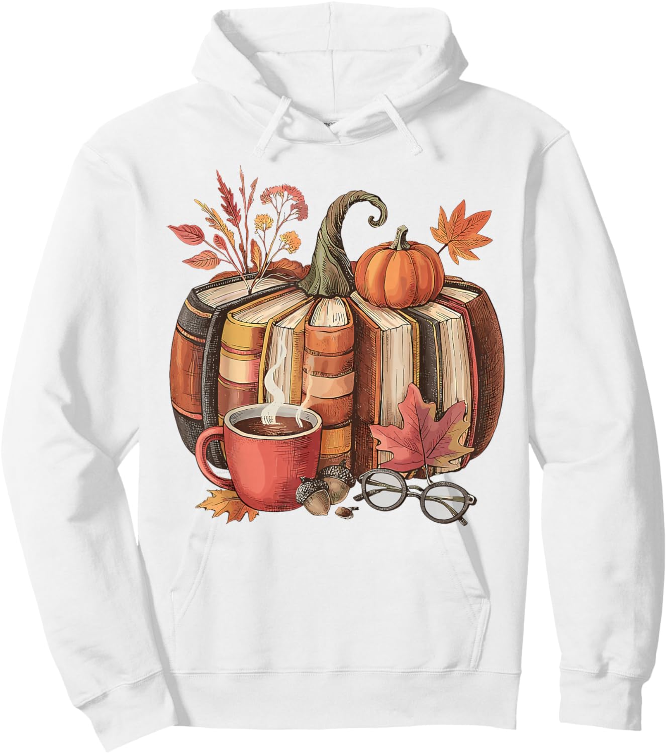 Fall Book Pumpkin Retro Reading Halloween Teacher Hoodie - Hoodie | White