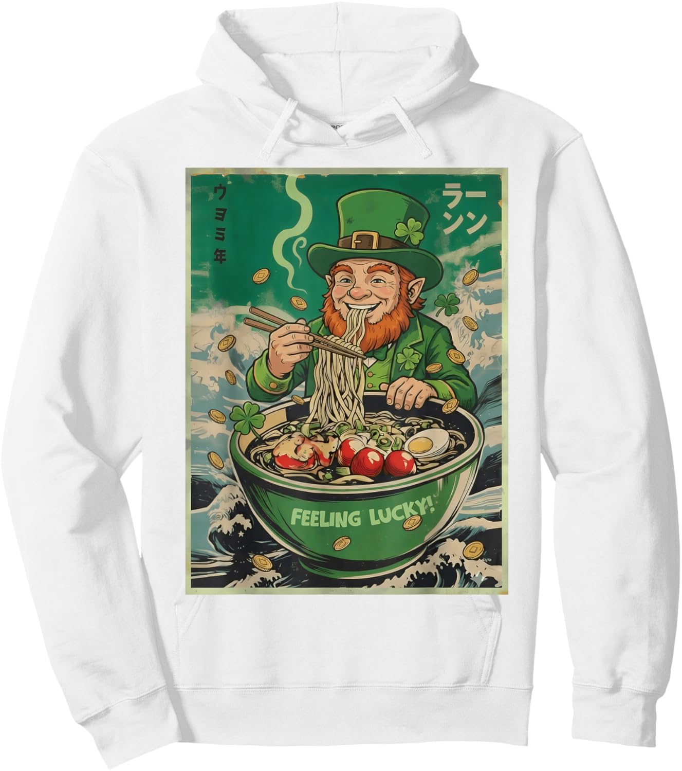 St Patrick Funny Leprechaun Lucky Chinese Ramen Men Women Hoodie - Hoodie | White