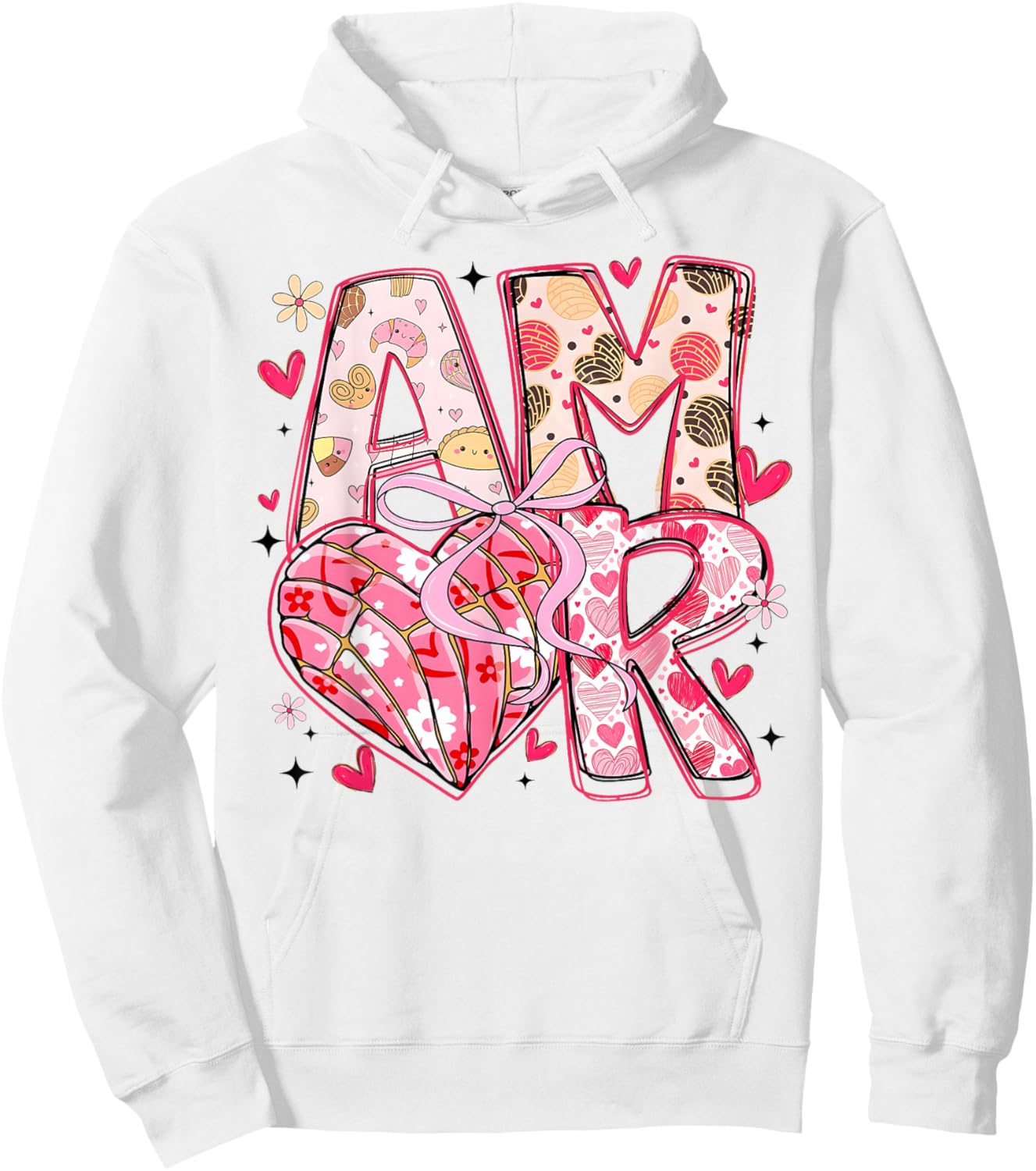 Valentine Amor Coquette Bow Concha Pan Dulce Valentine Hoodie - Hoodie | White