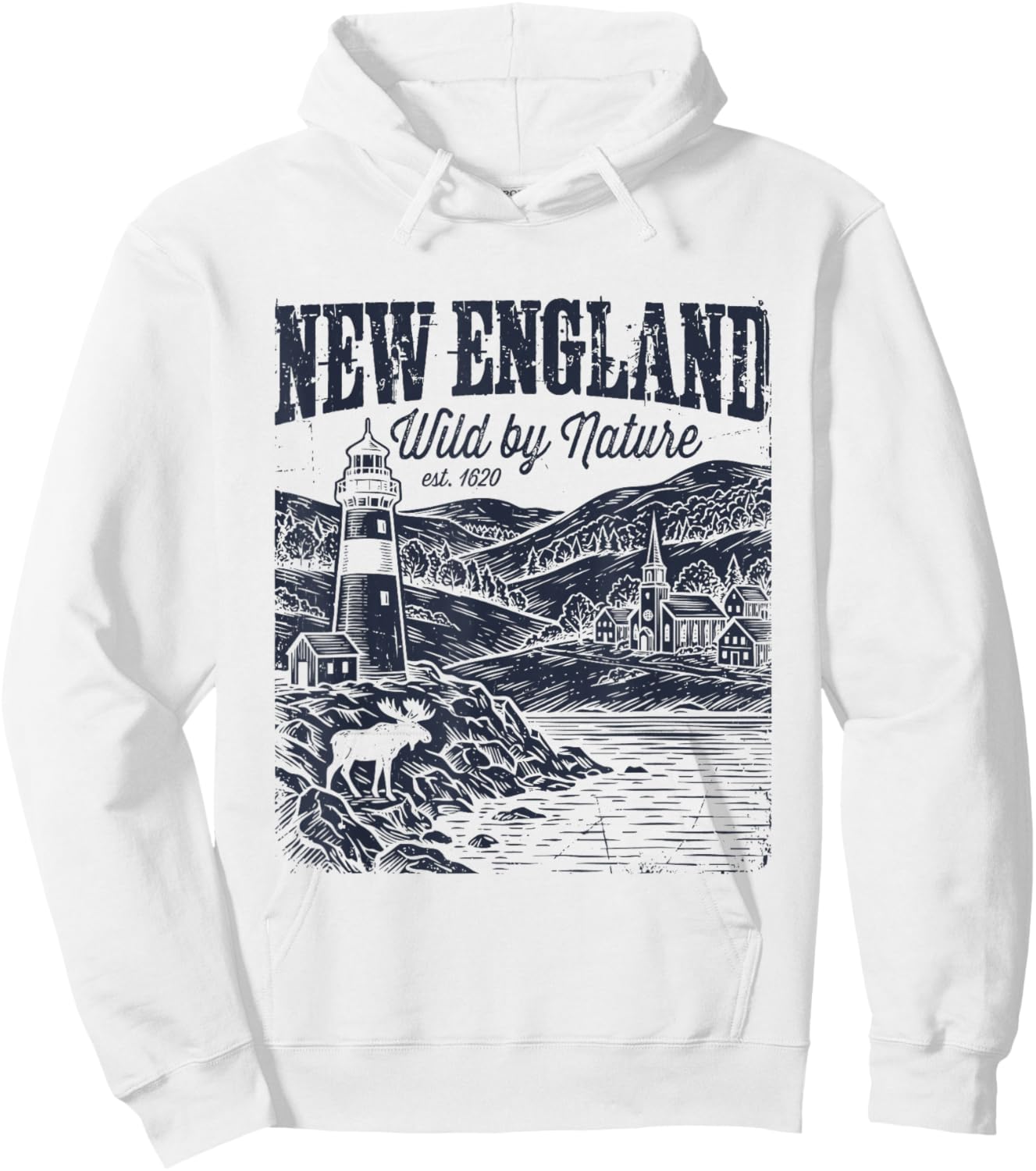 Vintage New England Wild by Nature East Coast Hoodie - Hoodie | White