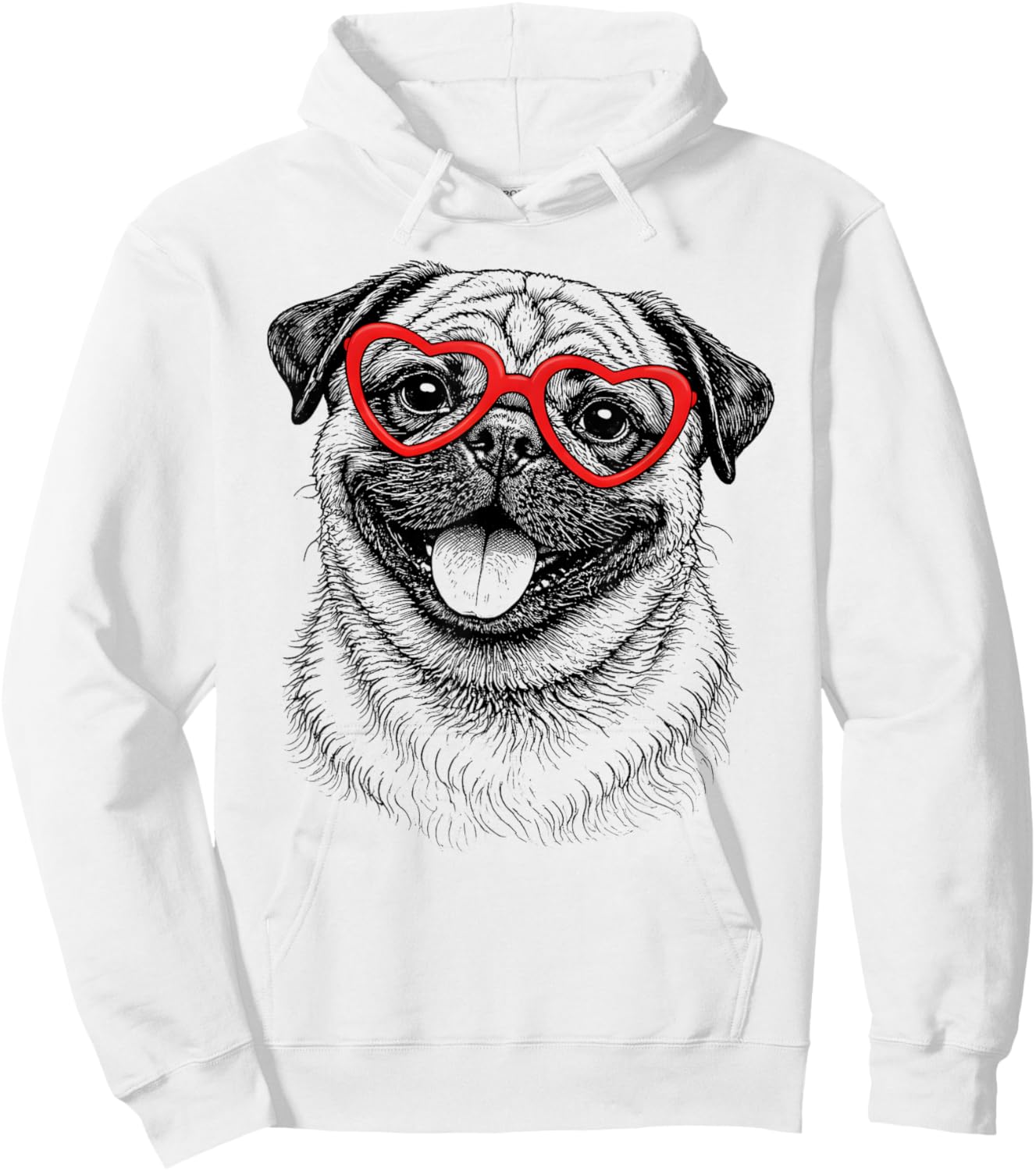 Funny Pug Face Heart Glasses Dog Valentine's Day Hoodie - Hoodie | White